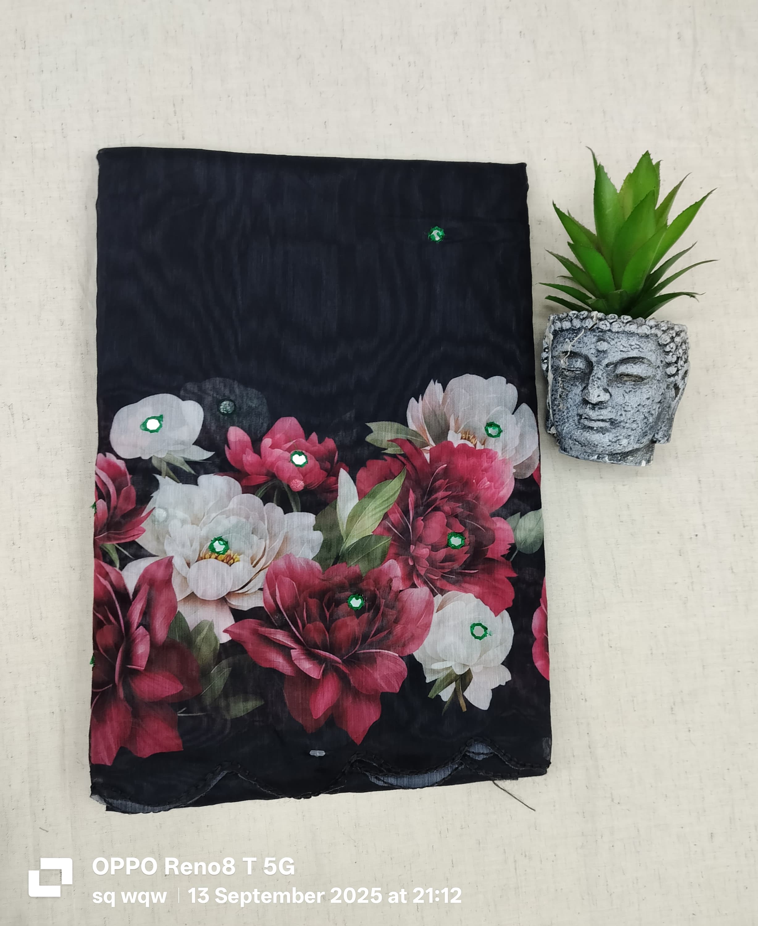 Floral Printed Black Scarf