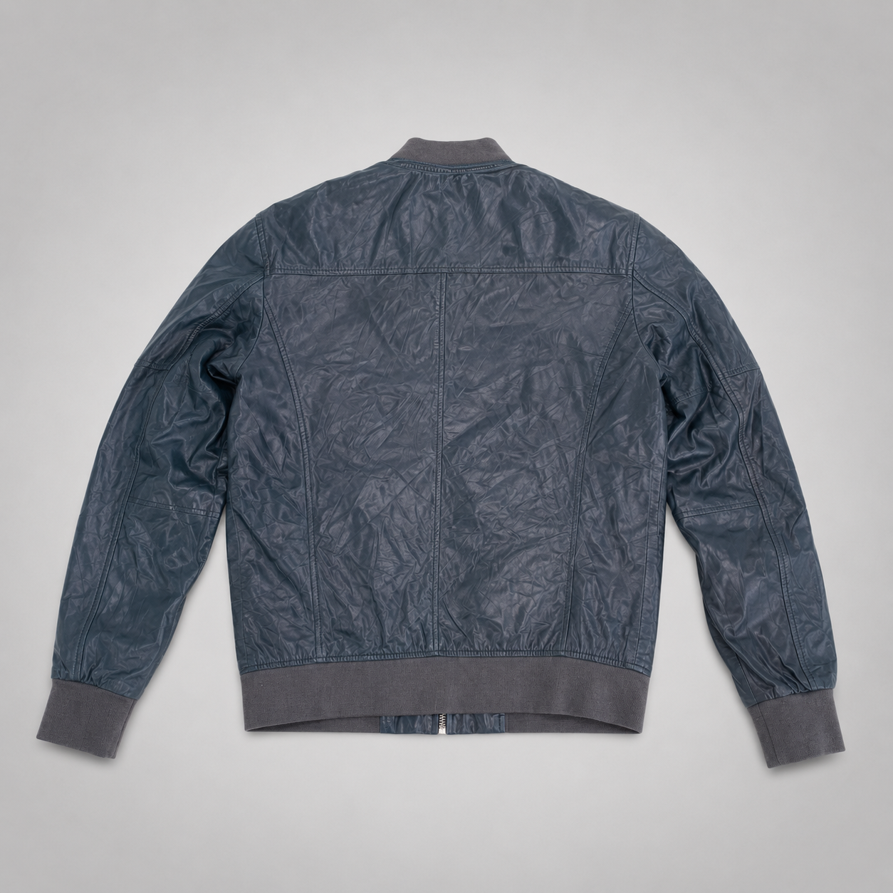 Zara Man Men's Navy Leather Bomber Jacket