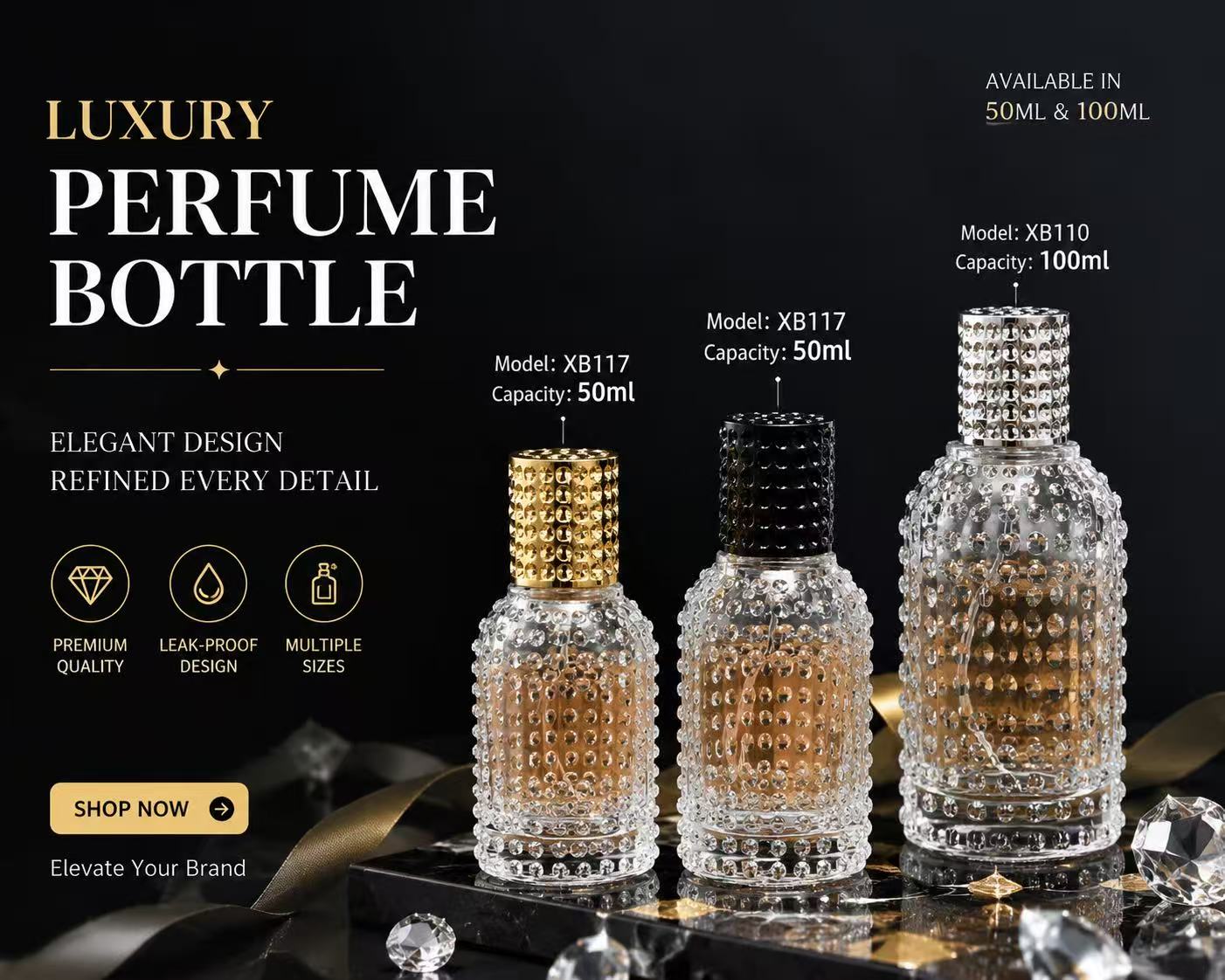 Diamond Design Glass Perfume Bottles