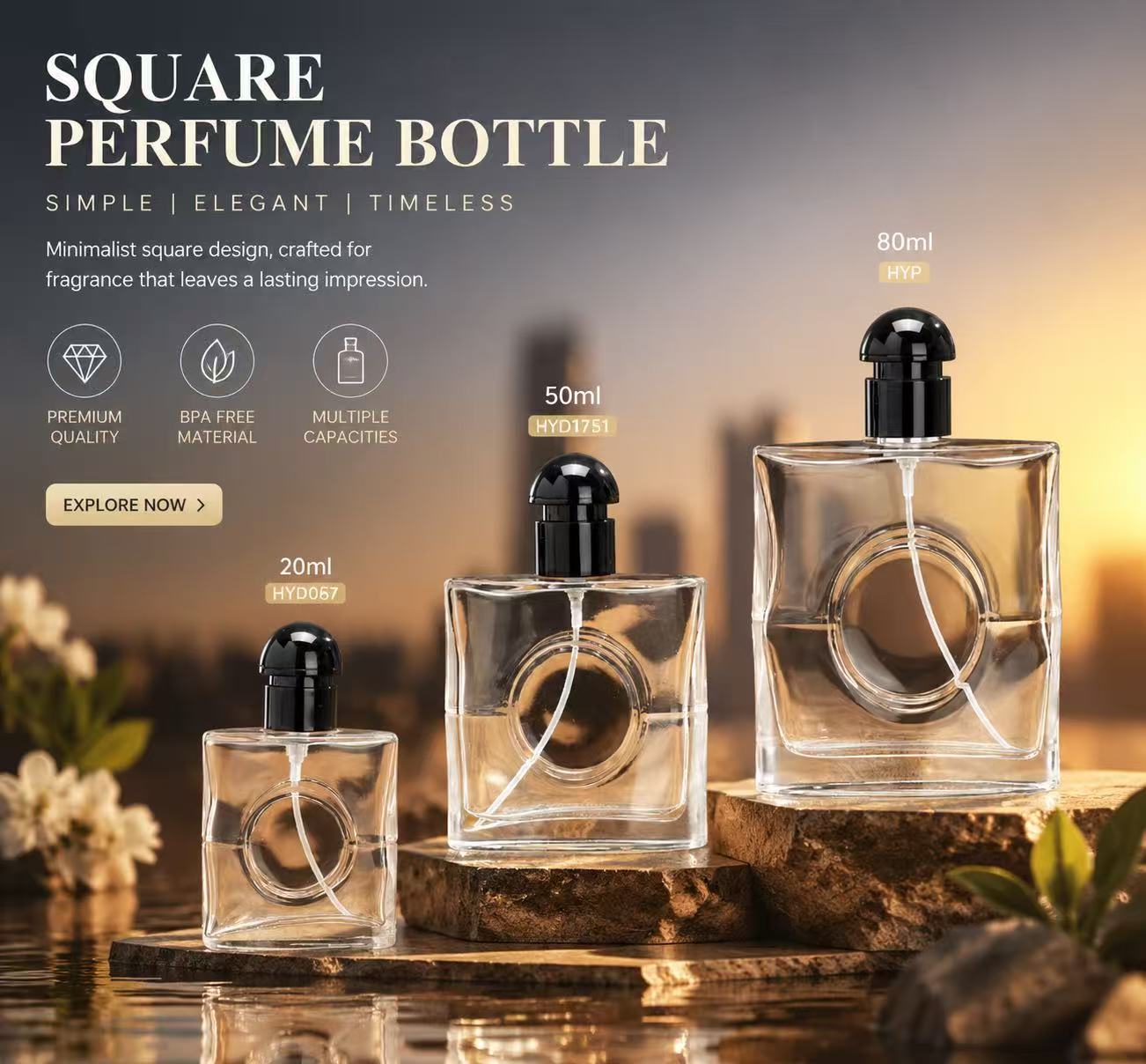 Square Glass Perfume Bottles Set