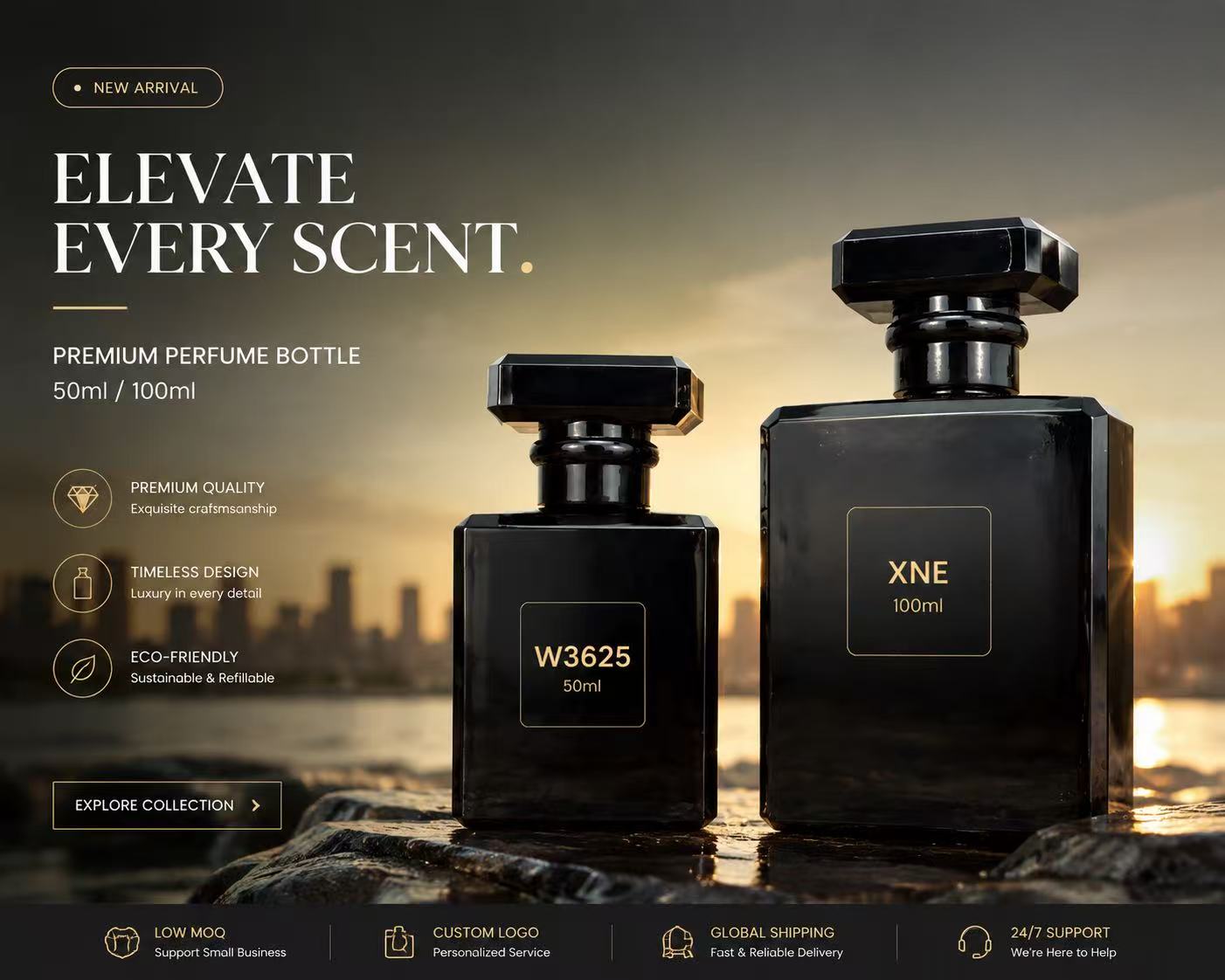 Black Glass Perfume Bottle Set