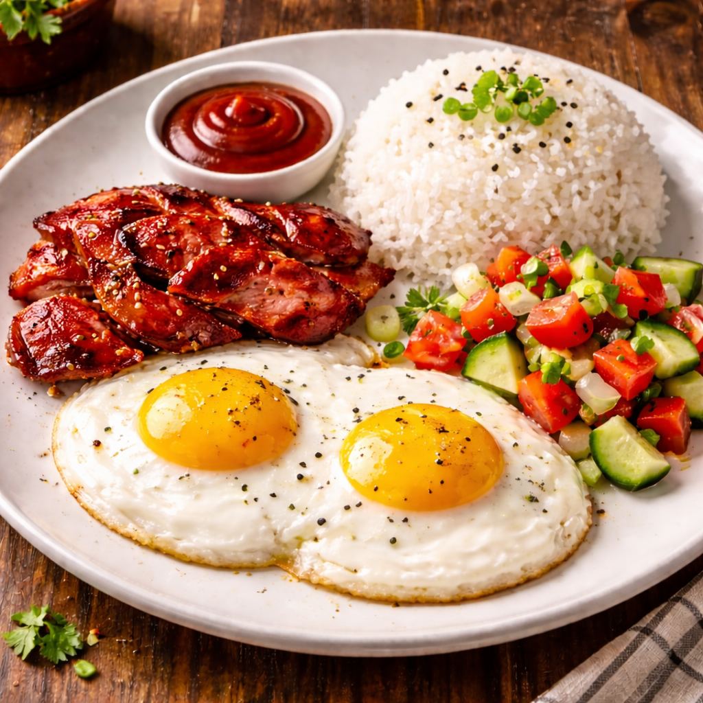 Tocino Rice Filipino Breakfast Plate