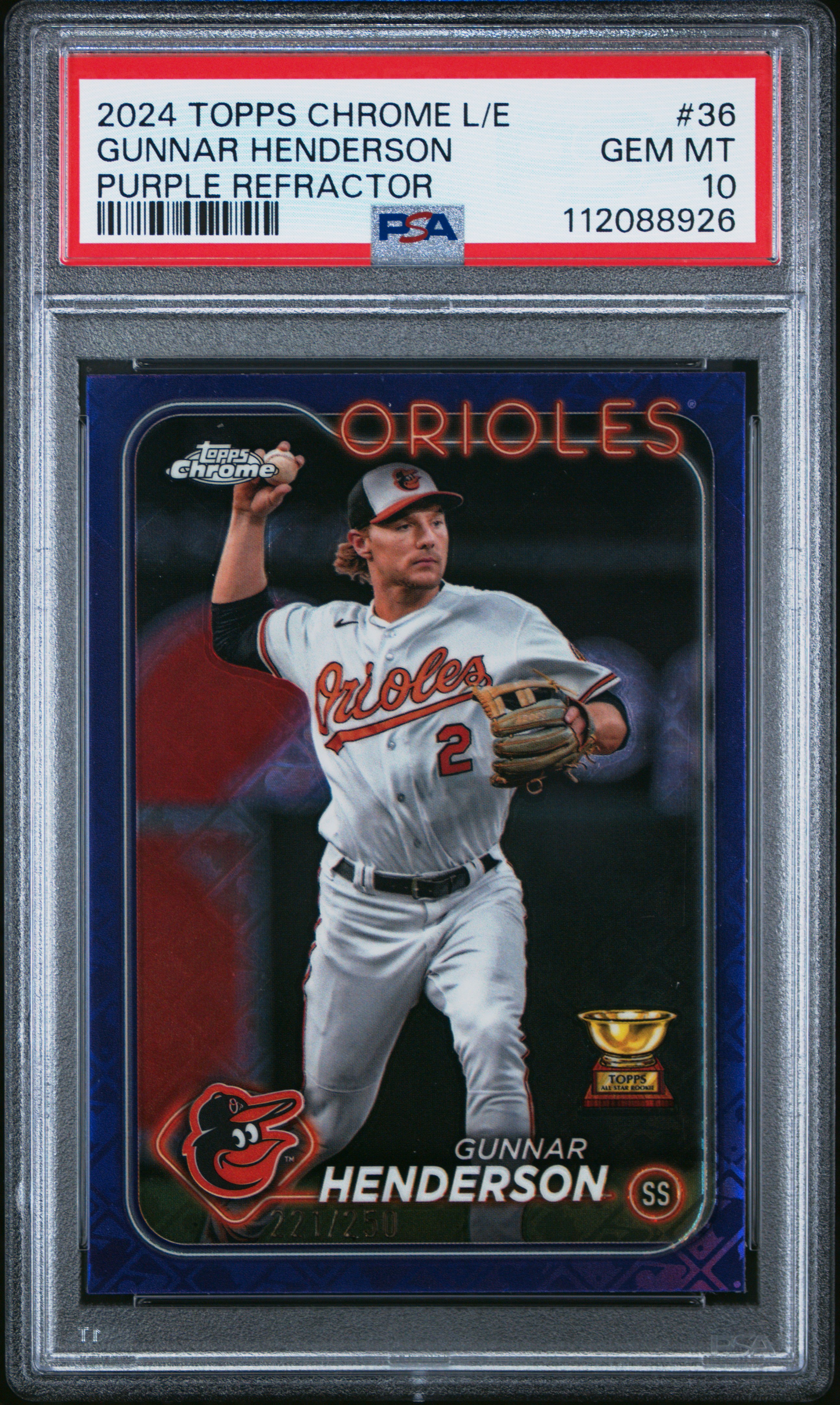 2024 Topps Chrome Logofractor #36 Gunnar Henderson Purple Refractor PSA 10