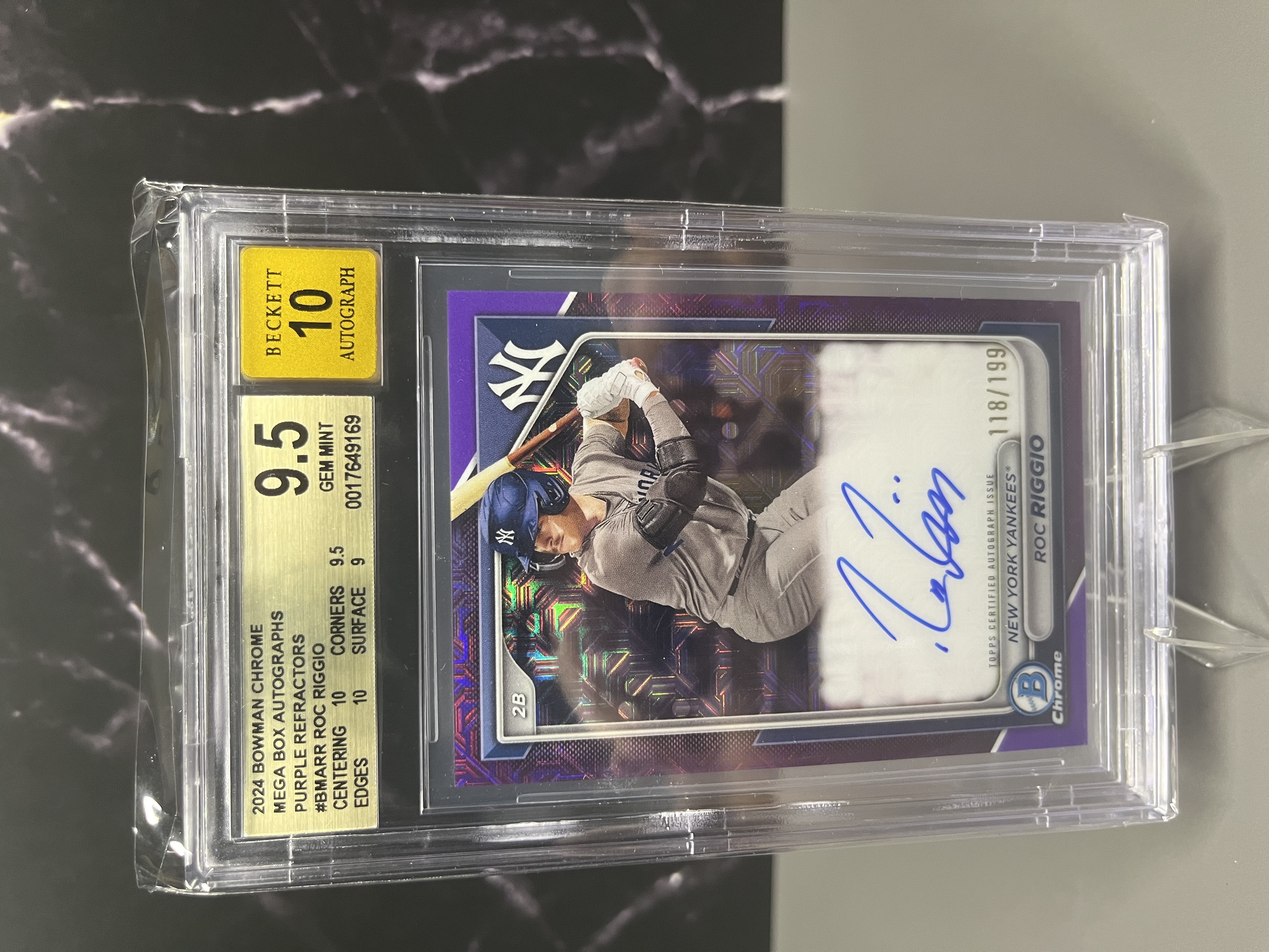 2024 Bowman Chrome #BMA-RR Roc Riggio Auto Purple Mojo Refrac BGS 9.5 #/199