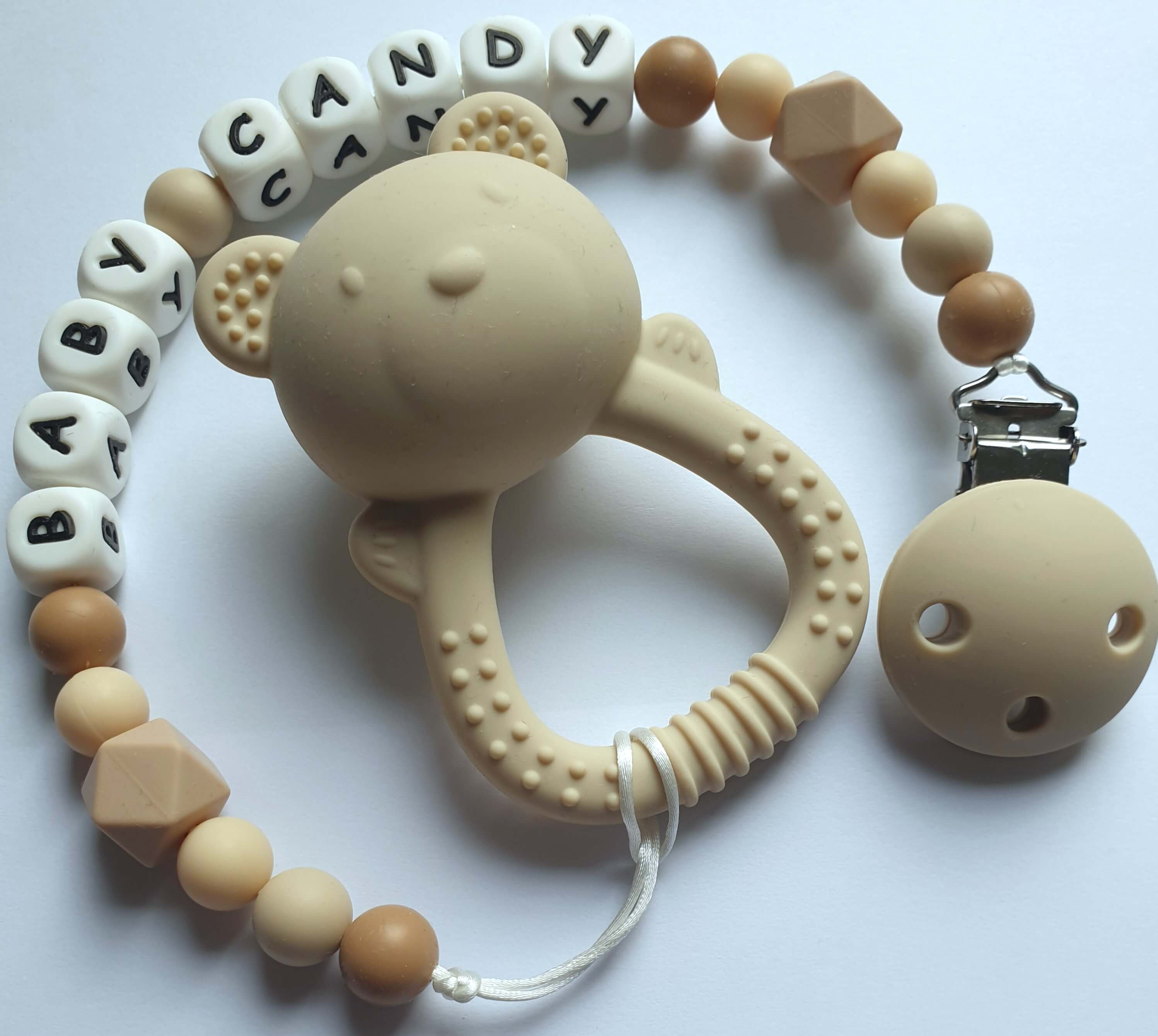 2 in 1 kramtukas/barškutis su laikikliu