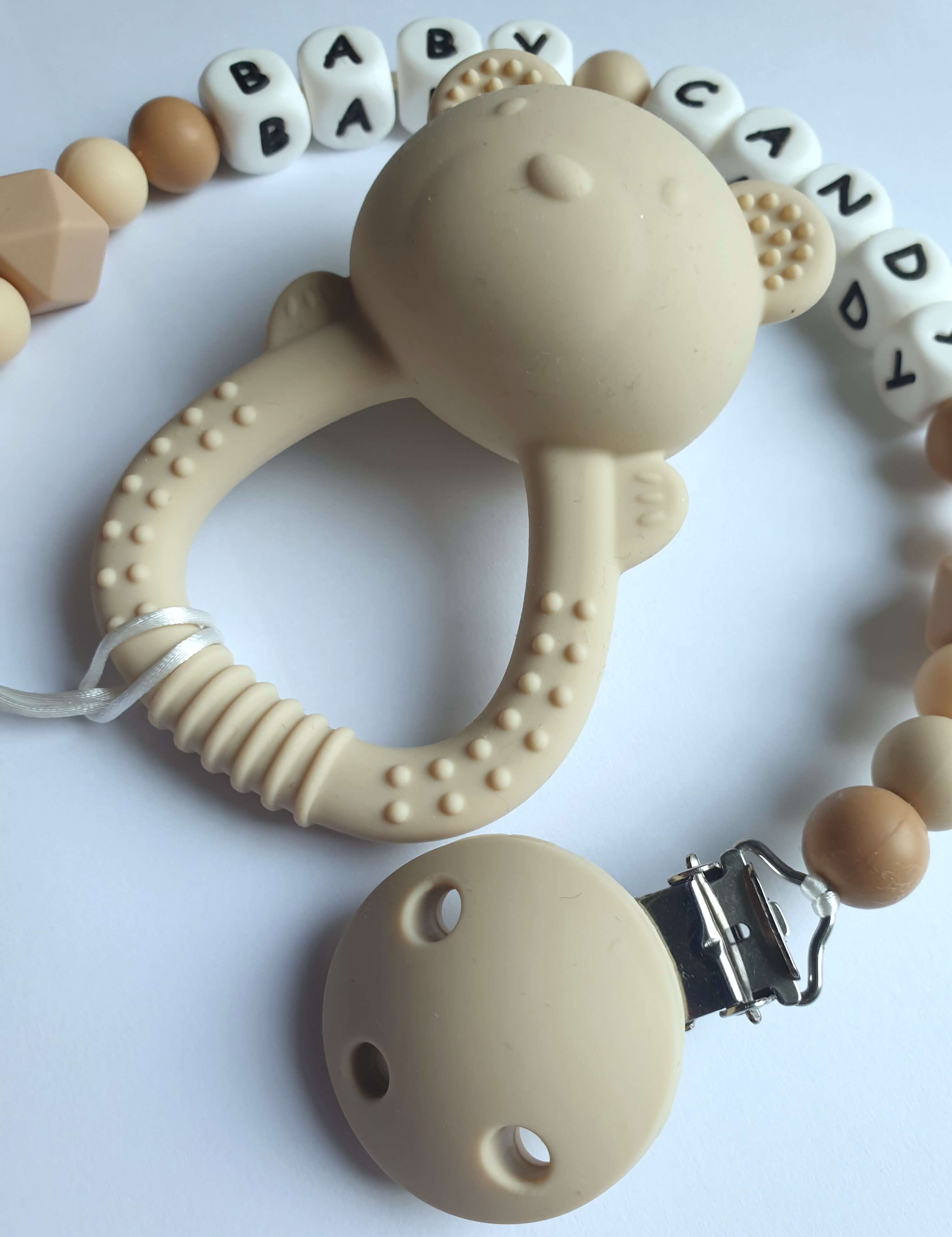 2 in 1 kramtukas/barškutis su laikikliu