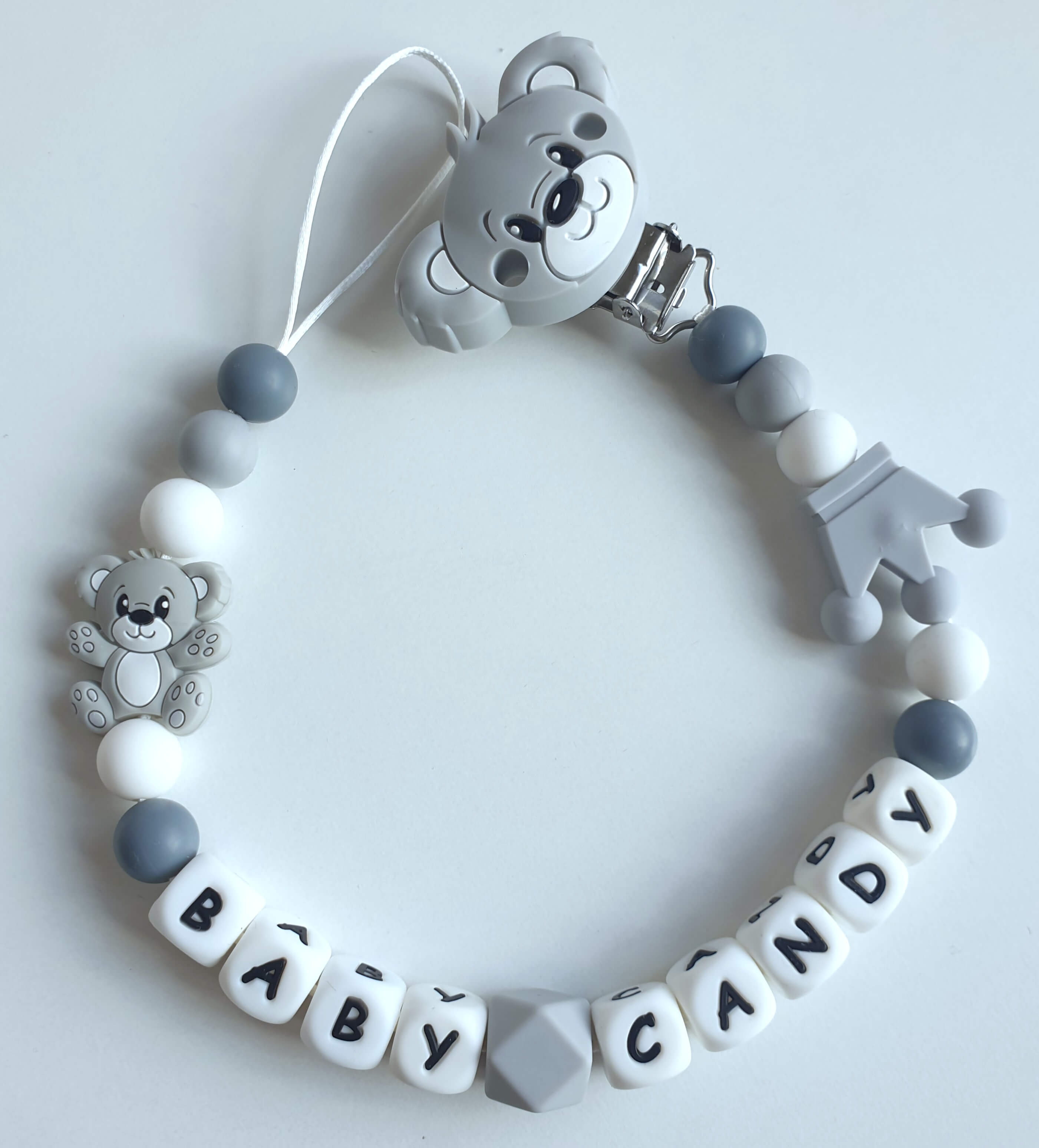 Silikoninis čiulptuko laikiklis su kūdikio vardu