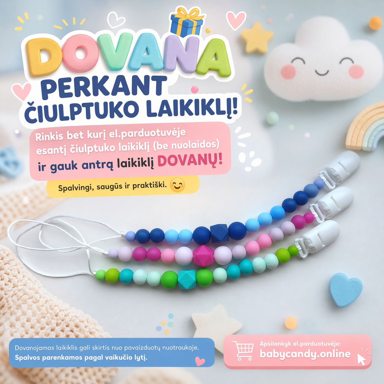 Baby Candy čiulptuko laikiklis ir kramtukas su apyranke