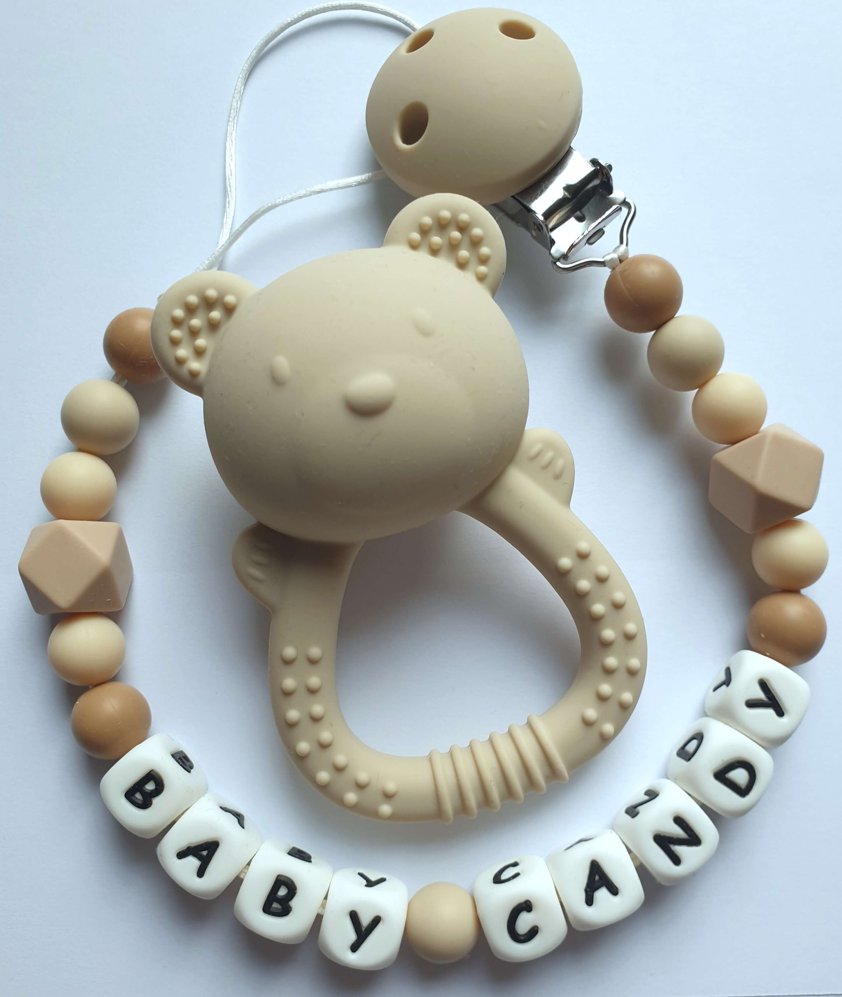 2 in 1 kramtukas/barškutis su laikikliu