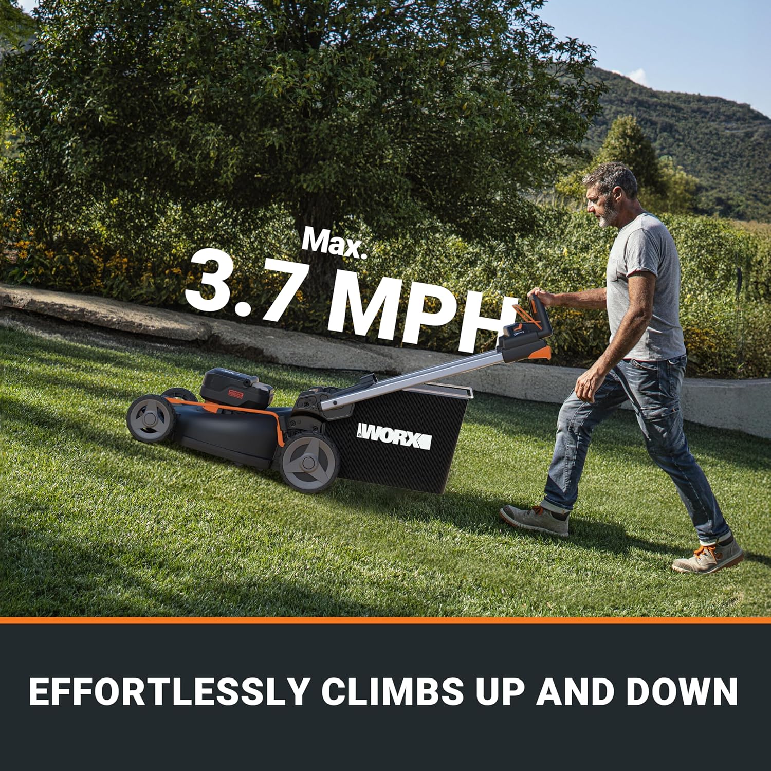 WORX Nitro 21" Cordless Lawn Mower, Electric Mower with Variable Speed, Self-propelled Lawn Mower with Aerodeck & Intellicut, 2 × 5.0 Ah Batteries & Charger Included, WG760