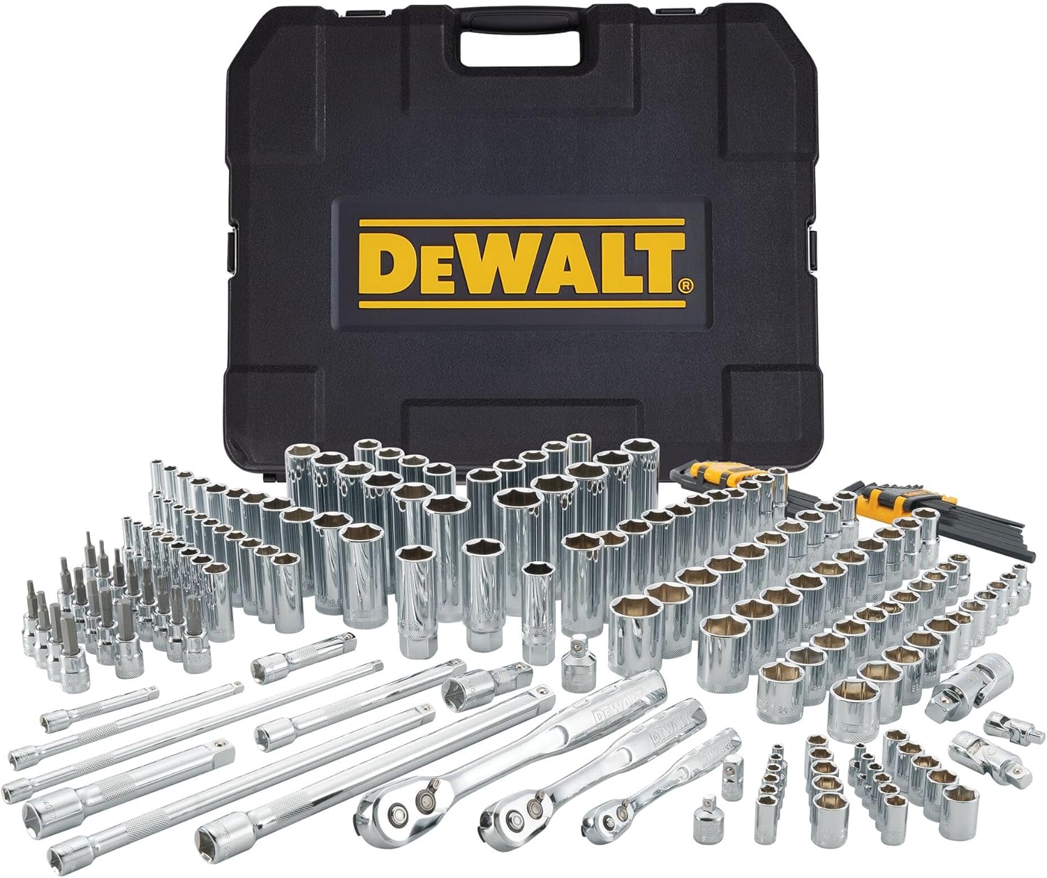 DEWALT 192 Pcs. Mechanics Tool Set, 1/2, 1/4, 3/8 Socket Set, SAE and Metric Socket Wrench Set, Hard Shell Tool Box