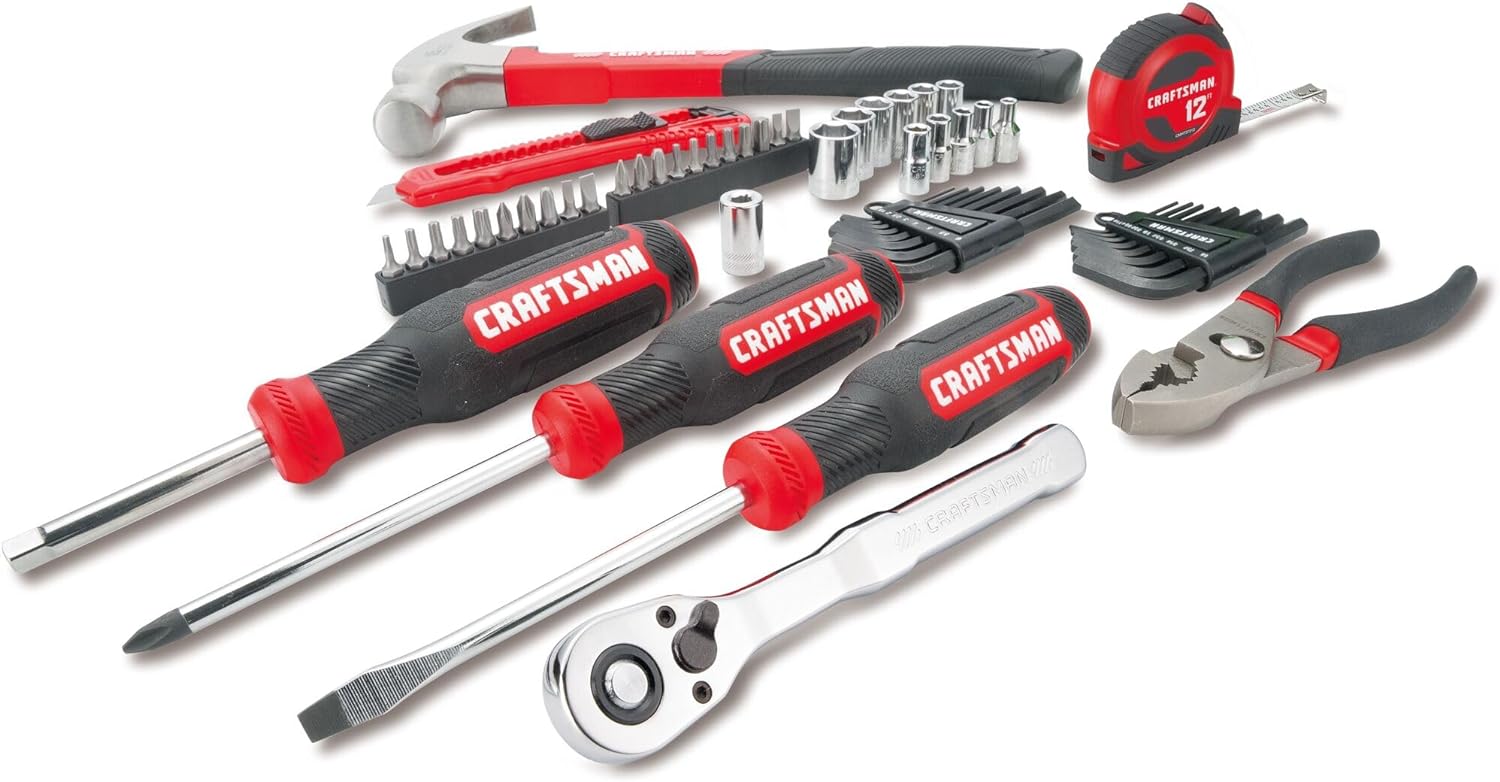 CRAFTSMAN 57 Piece Mechanics Tool Set Home Tool Set, Sockets, Ratchet, Screwdrivers, Hammer, Pliers, Hex Keys, Specialty Bits Hand Tools (CMMT99447)