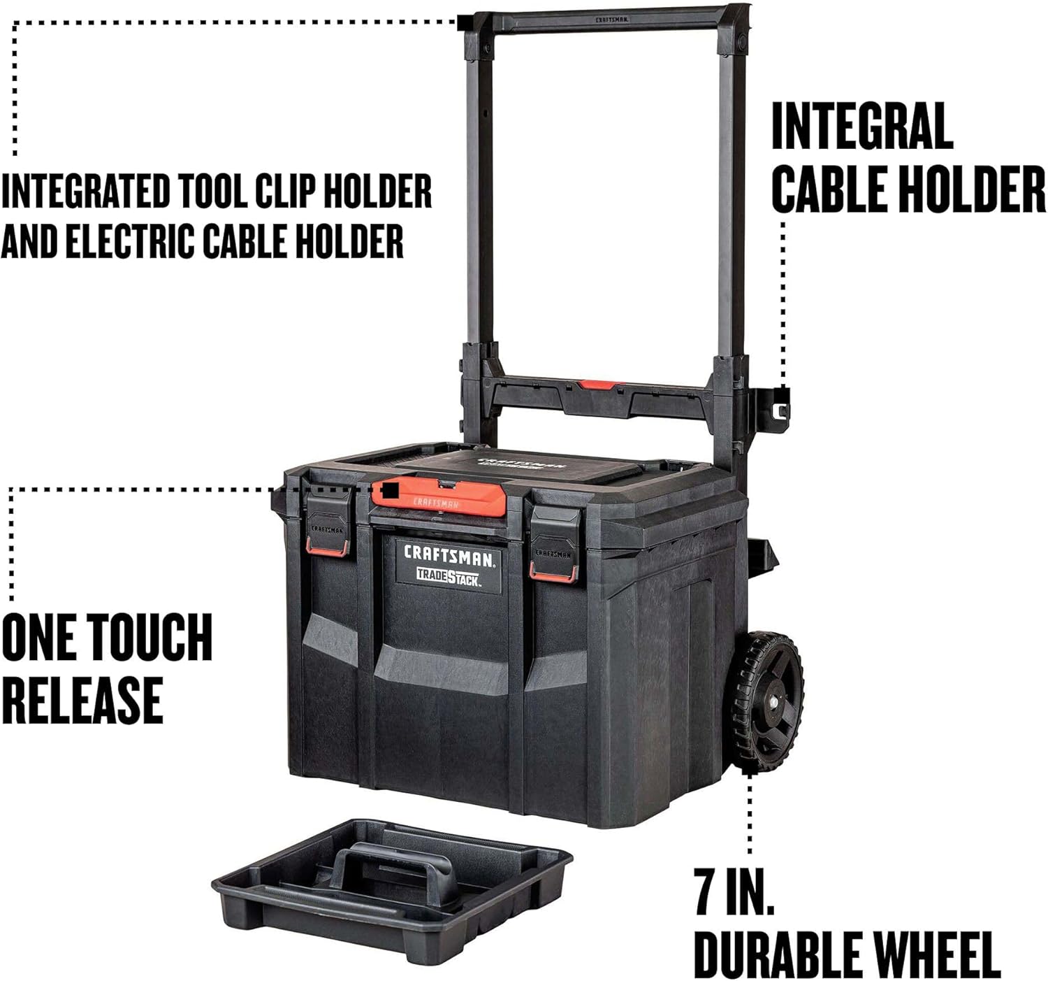 CRAFTSMAN TRADESTACK Tool Box with Wheels, Waterproof, Stackable System, Portable Rolling Storage for Indoor/Outdoor Use, 22.5 Inch (CMST21445)