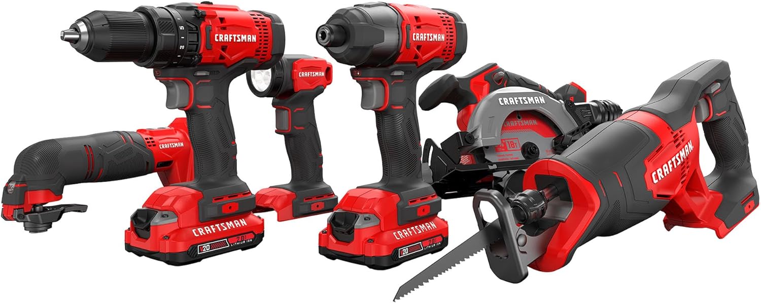 CRAFTSMAN V20 Cordless 6-Tool Combo Kit With Two 2.0 Ah Batteries and Charger