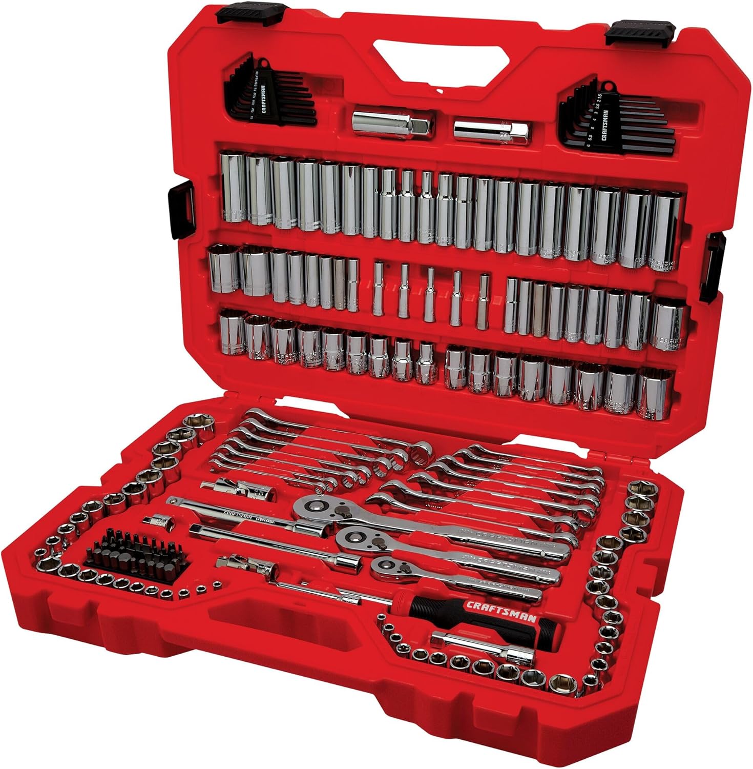 CRAFTSMAN Tool Set, 189 Piece Mechanics Tool Set, 1/4 ,3/8and 1/2 Inch Drive Socket Wrench Set with Thinner Ratchet, Steel 6 and 12point Sockets, Wrenches, Hex Keys and Specialty Bits (CMMT12134)