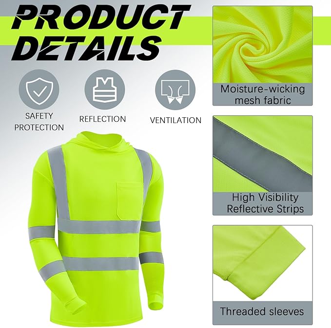 Amylove 4 Pcs Reflective Safety T Shirt High Visibility Work Shirts Sun Protection Construction