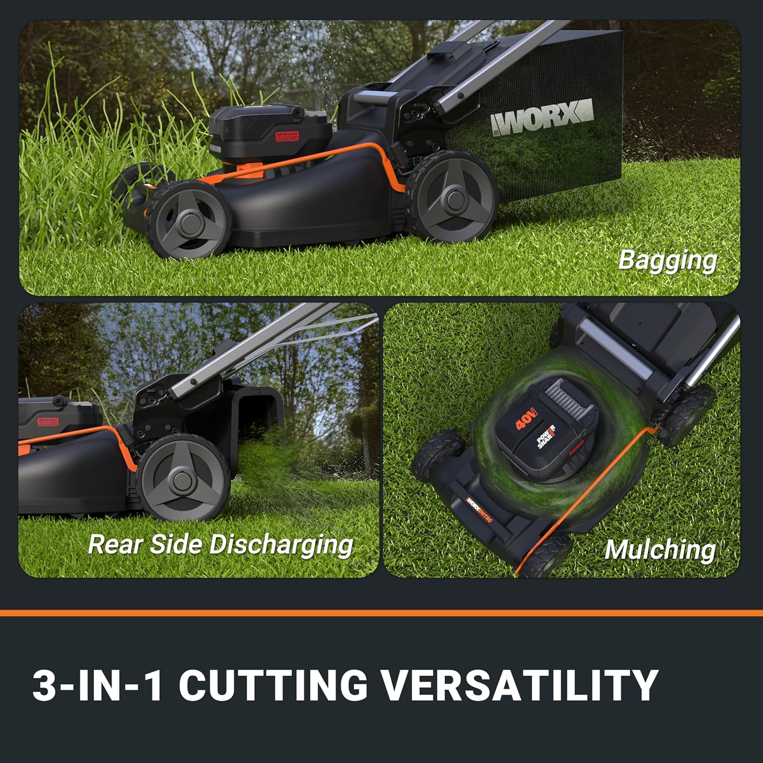 WORX Nitro 21" Cordless Lawn Mower, Electric Mower with Variable Speed, Self-propelled Lawn Mower with Aerodeck & Intellicut, 2 × 5.0 Ah Batteries & Charger Included, WG760