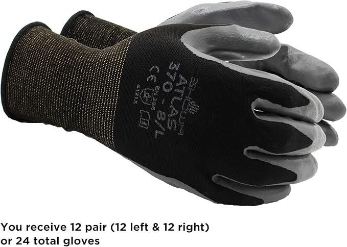 SHOWA Atlas 370B Professional Nitrile Work Gloves,for Landscaping, Gardening & Assembly, General Purpose Gloves