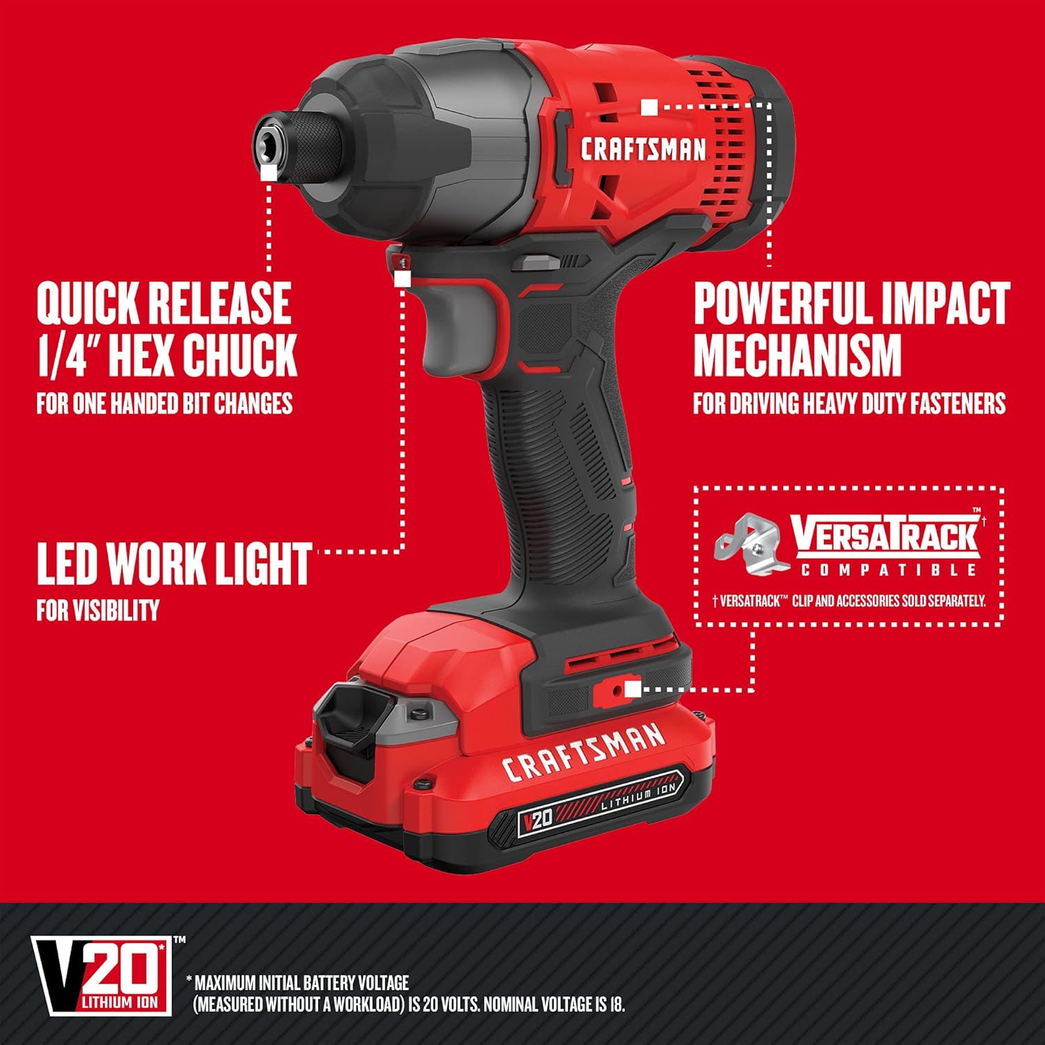CRAFTSMAN V20 MAX Cordless Drill Driver and Impact Driver Set, Power Tool Set with 2 Batteries and Charger, LED Work Light, 2 Bits, Bag