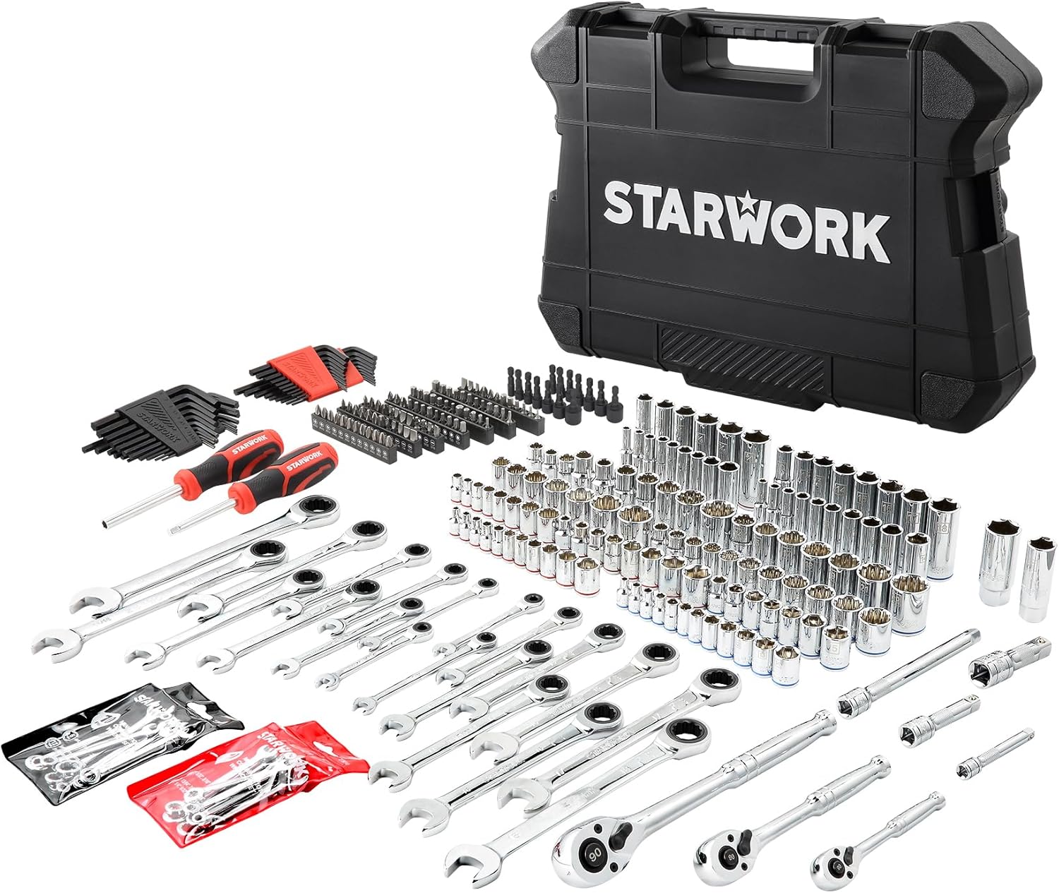 STARWORK TRUE MECHANIC 303-Piece Mechanics Tool Set and Socket Set, Professional, SAE/Metric