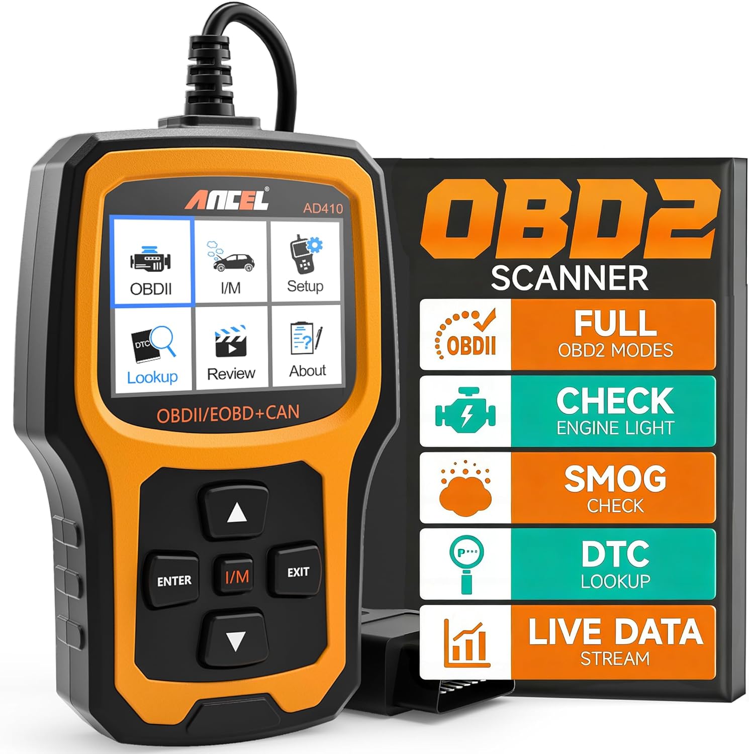 ANCEL AD410 Enhanced OBD2 Scanner, Vehicle Code Reader for Check Engine Light, Automotive OBD II Scanner Fault Diagnosis, OBDII Scan Tool for All OBDII Cars 1996+, Black/Yellow