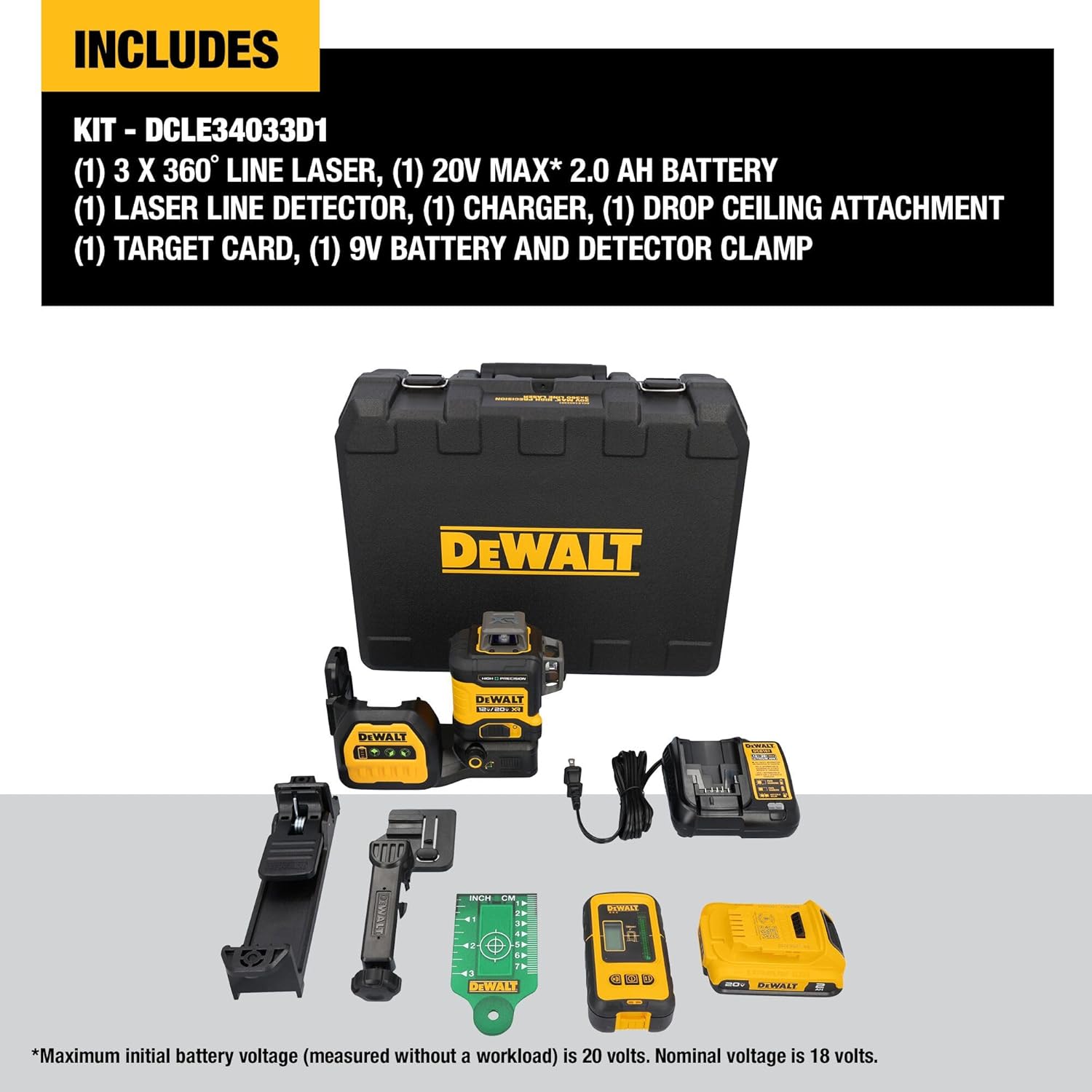 DEWALT 12V/20V MAX XR Line Laser, High Precision 3 X 360, Green, Battery and Charger Included