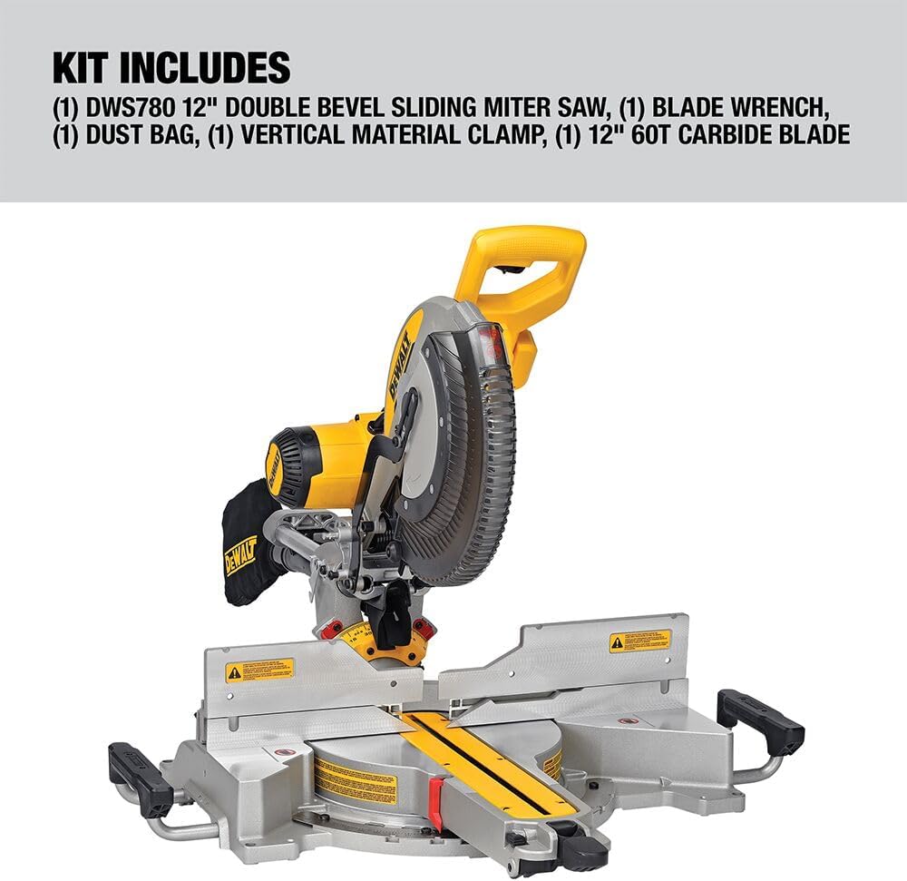 DEWALT Miter Saw, 12-inch Double Bevel Sliding Compound Miter Saw with XPS LED Shadow Light System, Includes Blade Wrench, Material Clamp and Dust Bag