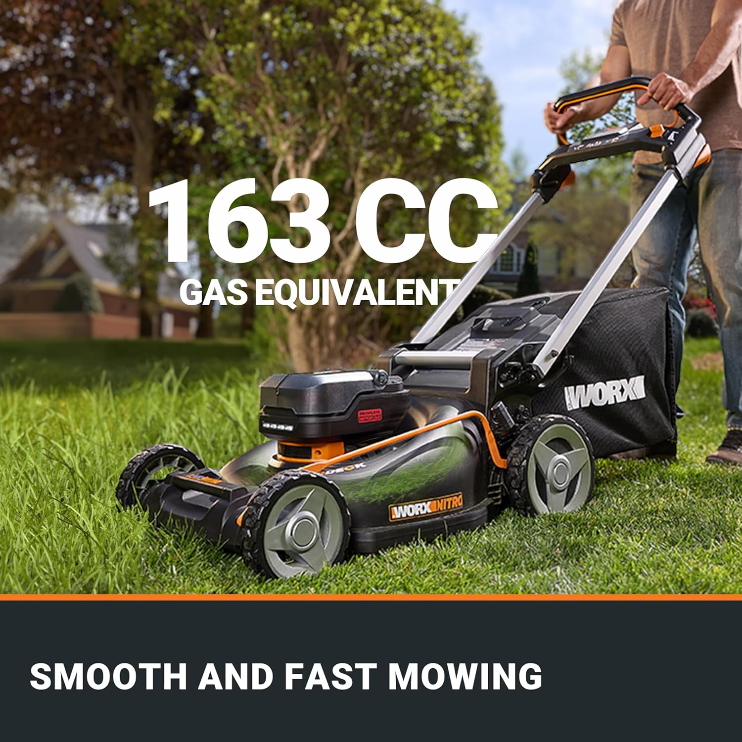WORX Nitro 21" Cordless Lawn Mower, Electric Mower with Variable Speed, Self-propelled Lawn Mower with Aerodeck & Intellicut, 2 × 5.0 Ah Batteries & Charger Included, WG760