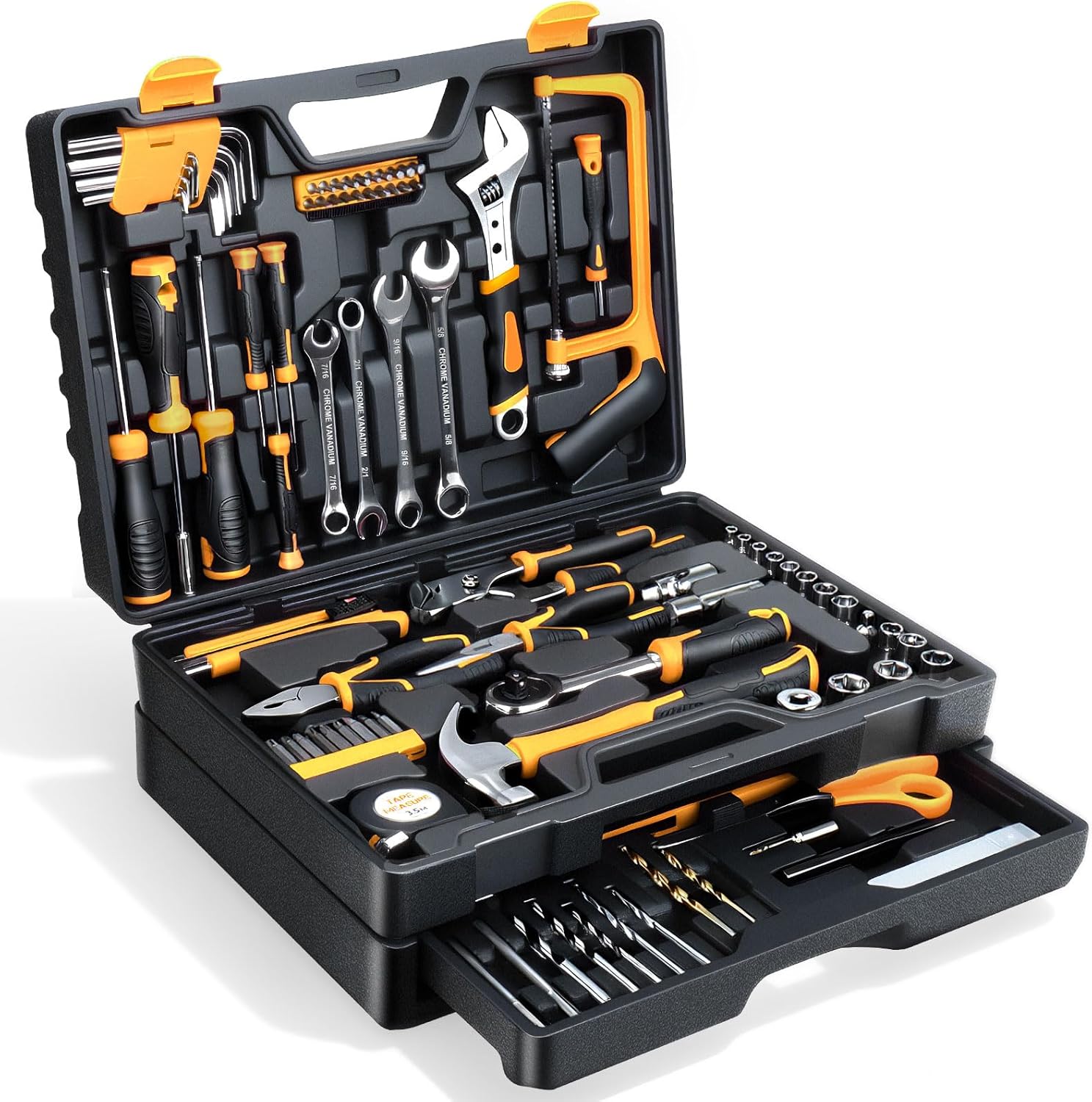 Tool Set- 412 Piece Home Repair/Auto Tool Kit, Storage Organizer with Drawers, Toolbox Storage Case for Women & Men, Perfect for Homeowner, Diyer, Handyman, DIY- Yellow