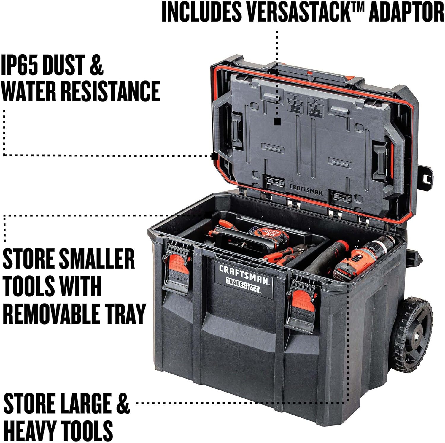 CRAFTSMAN TRADESTACK Tool Box with Wheels, Waterproof, Stackable System, Portable Rolling Storage for Indoor/Outdoor Use, 22.5 Inch (CMST21445)