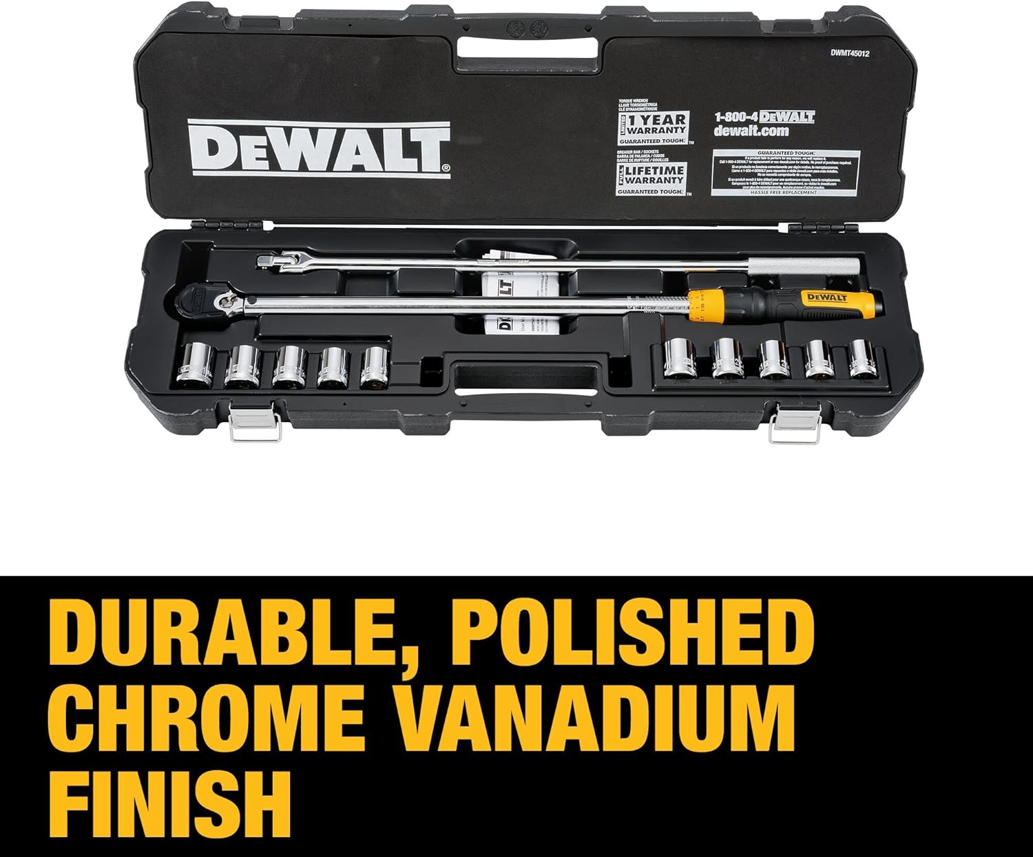 DEWALT Torque Wrench Tool Set, Tire Change Kit, 50-250 FT-LB, 12 Piece with Storage Case (DWMT45012)
