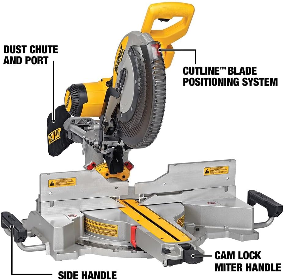 DEWALT Miter Saw, 12-inch Double Bevel Sliding Compound Miter Saw with XPS LED Shadow Light System, Includes Blade Wrench, Material Clamp and Dust Bag