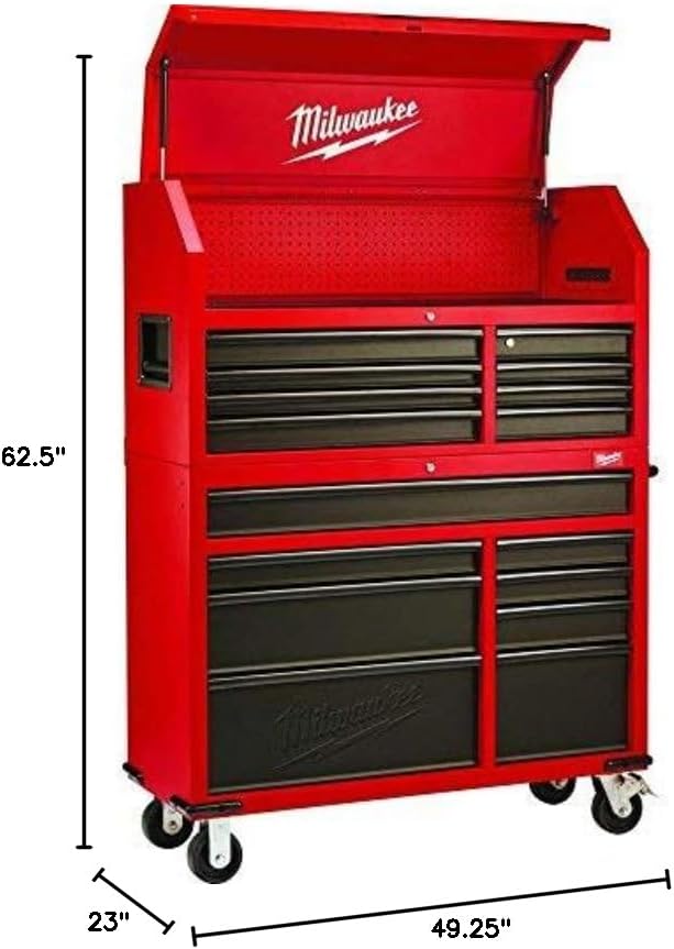 Heavy-duty, Drawer 16 Tool Chest 46 In. and Rolling Cabinet Set, Red and Black, Personal Valuables Storage Drawer with Separate Lock in the Tool Chest