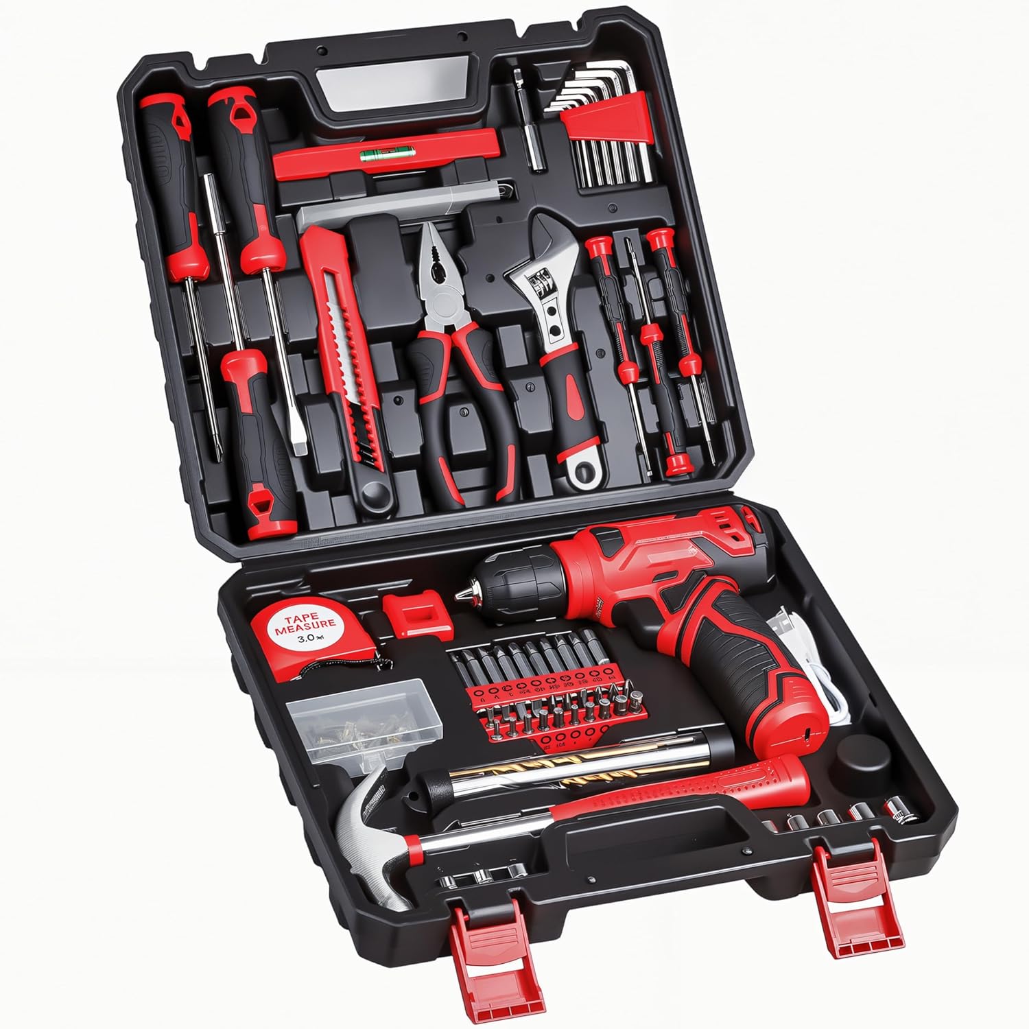 Tool Set - 8V Cordless Drill Set, 132 Piece Home Tool Set With Hand Drill, Tool Kit for Women & Men, Perfect for Homeowner, Diyer, Handyman