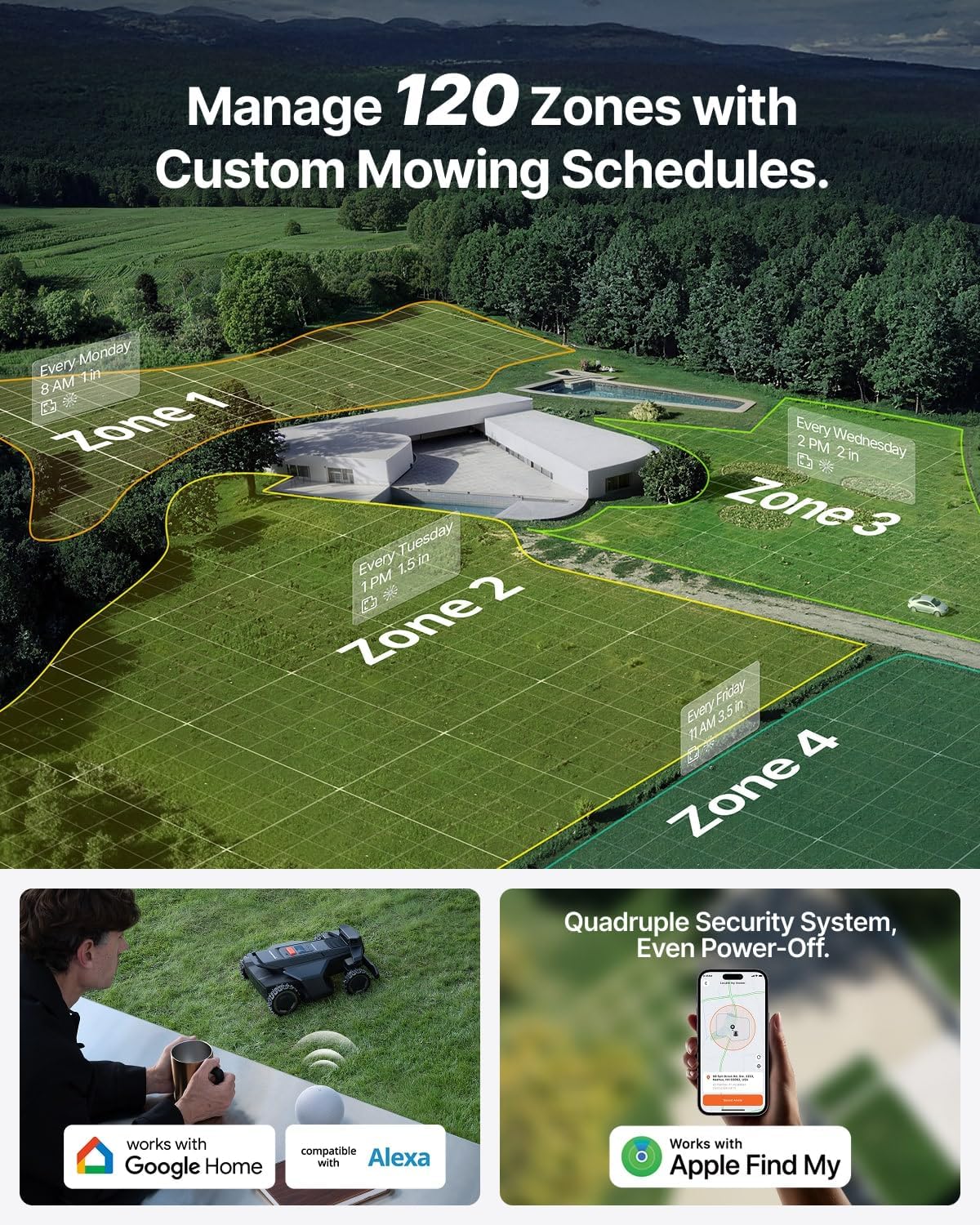 Segway Navimow X430 Robot Lawn Mower Wire Free, for up to 1 Acre, 4WD for 84% Slopes, Zero-Turn for Damage-Free Mowing, ORV-Tuned Lawnmower, MowMentum with 2 × 180W Motors, 0.75–4 in Cutting Height