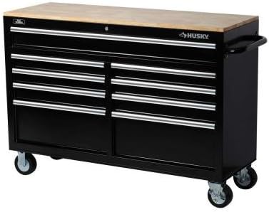 Husky 52 in. W 9-Drawer Mobile with 5 in. x 2 in. casters Work Bench in Black