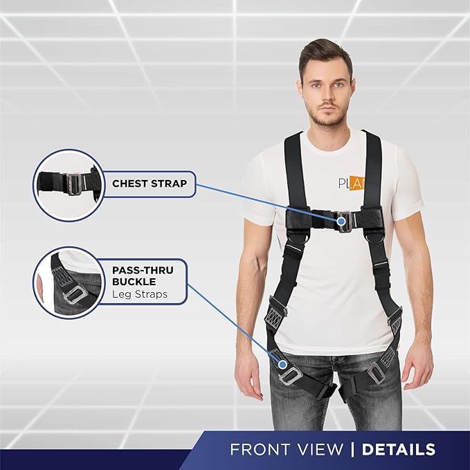 Palmer Safety Fall Protection Roofing Bucket Kit I Full-Body Harness, 50' Vertical Rope & Anchor Set I Safety Harness Kit