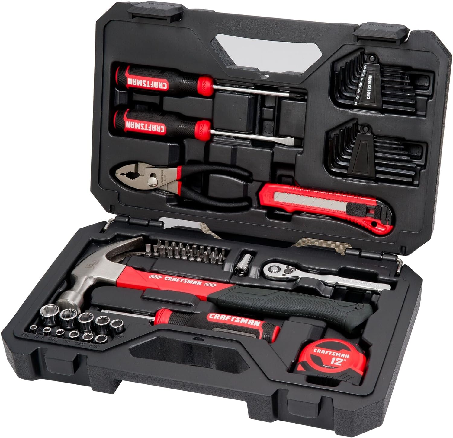 CRAFTSMAN 57 Piece Mechanics Tool Set Home Tool Set, Sockets, Ratchet, Screwdrivers, Hammer, Pliers, Hex Keys, Specialty Bits Hand Tools (CMMT99447)