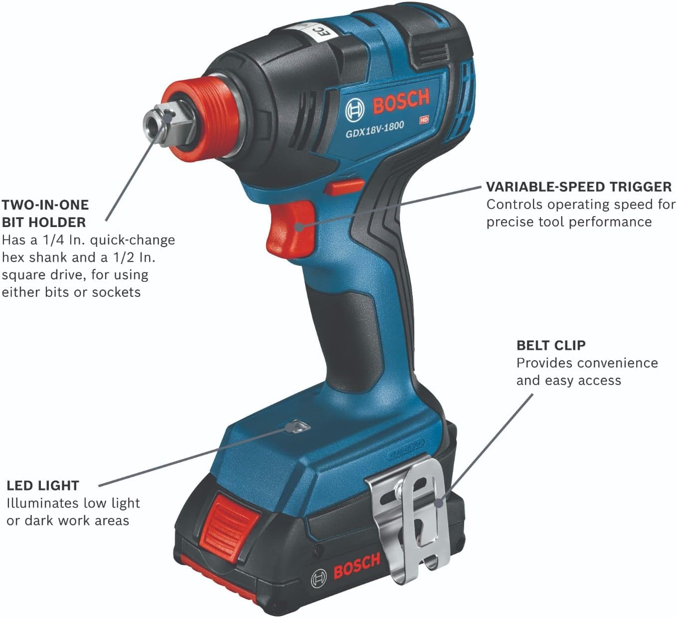 Bosch GXL18V-240B22 18V 2-Tool Combo Kit with 1/2 In. Hammer Drill/Driver, Two-In-One 1/4 In. and 1/2 In. Bit/Socket Impact Driver/Wrench and (2) 2 Ah Standard Power Batteries