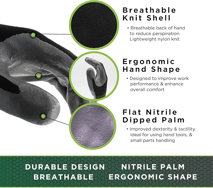 SHOWA Atlas 370B Professional Nitrile Work Gloves,for Landscaping, Gardening & Assembly, General Purpose Gloves