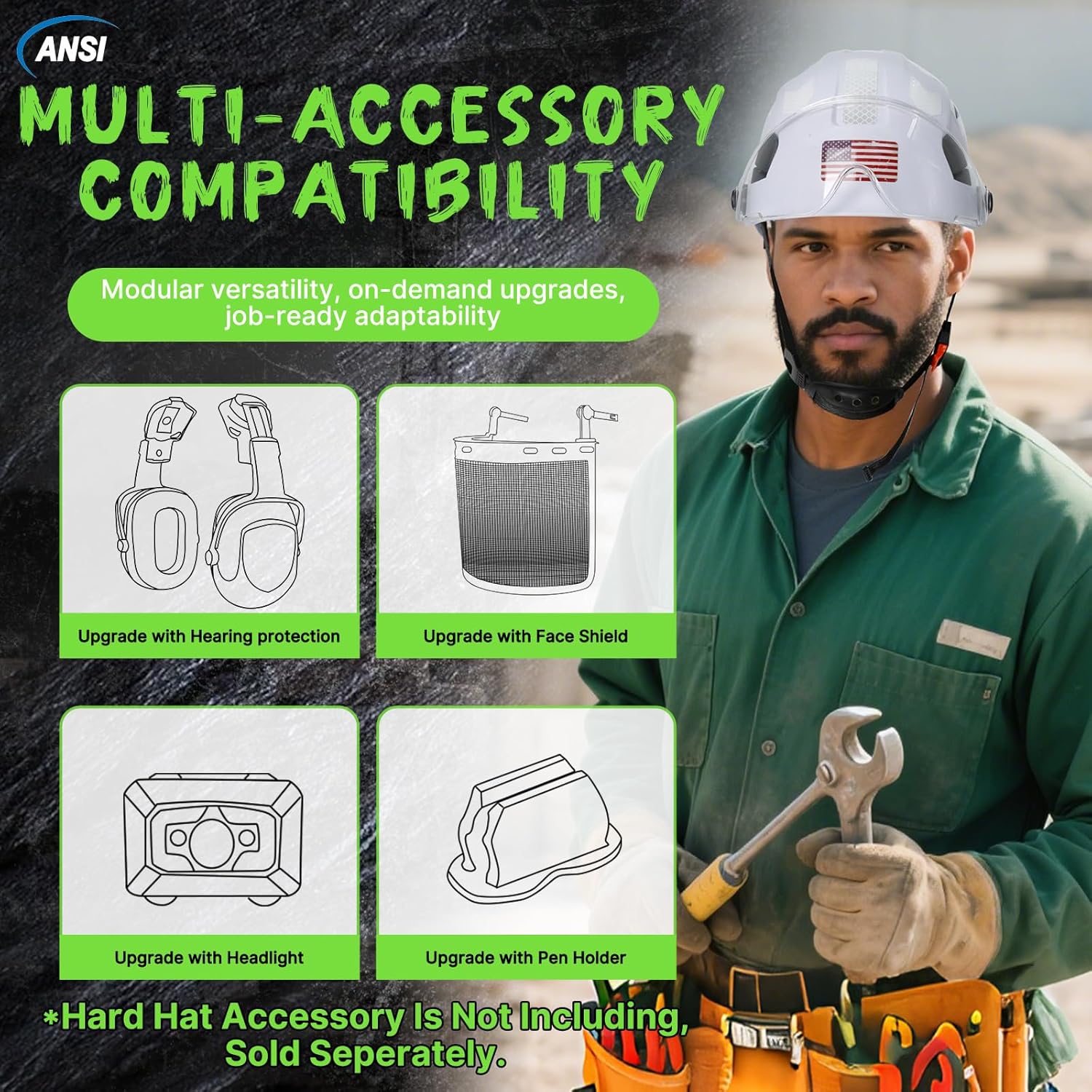 AOLAMEGS Construction Safety Hard Hat - ANSI Z89.1 Type Ι OSHA Approved Safety Helmets with Chin Straps Lightweight Reflective Vented ABS Hard Hats For Men Women Industrial Workwear 6-point Suspension