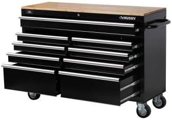 Husky 52 in. W 9-Drawer Mobile with 5 in. x 2 in. casters Work Bench in Black