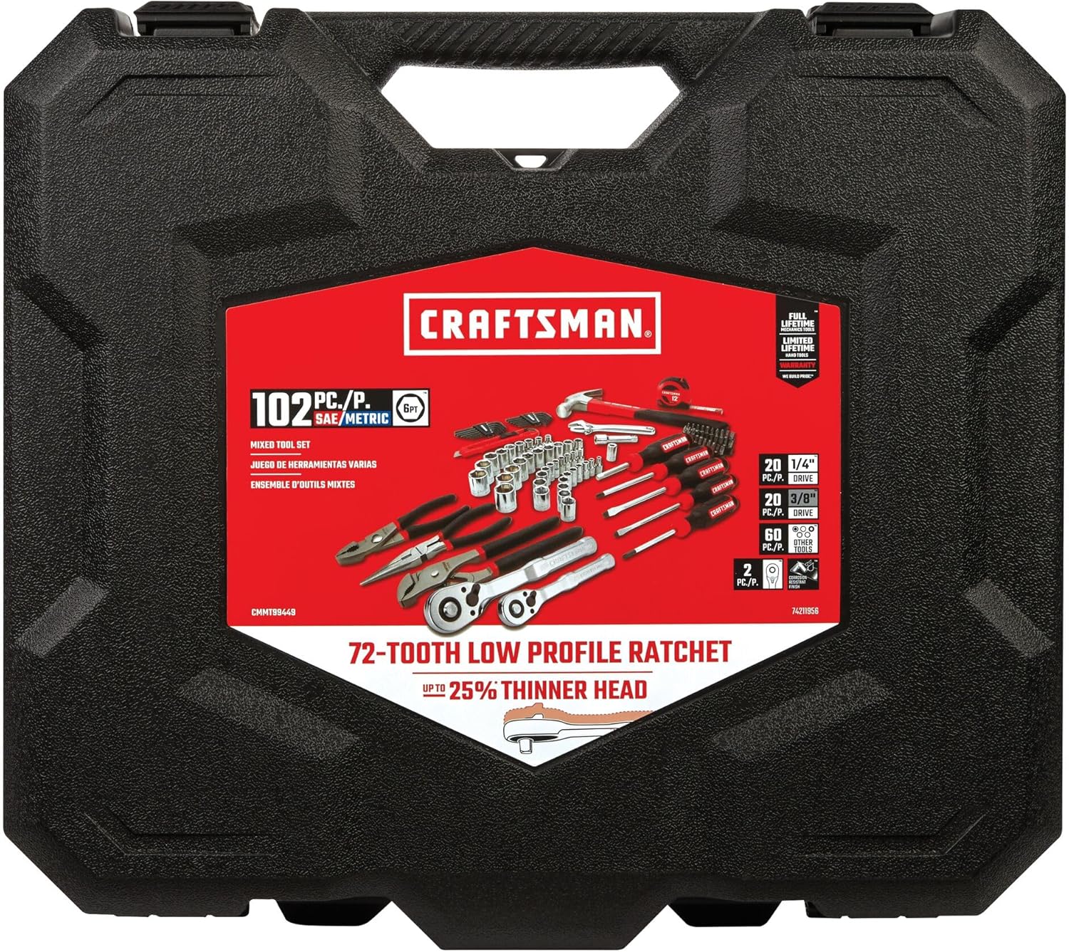 CRAFTSMAN 102-Piece Tool Kit for Home and Car, Durable Hand Tools Set with SAE and Metric Socket Set, Screwdrivers, Wrench, Hammer, Pliers, Knife, Hex Keys, Specialty Bits, Tape Measure