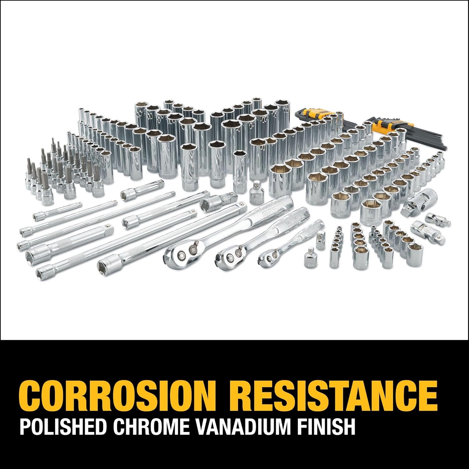 DEWALT 192 Pcs. Mechanics Tool Set, 1/2, 1/4, 3/8 Socket Set, SAE and Metric Socket Wrench Set, Hard Shell Tool Box