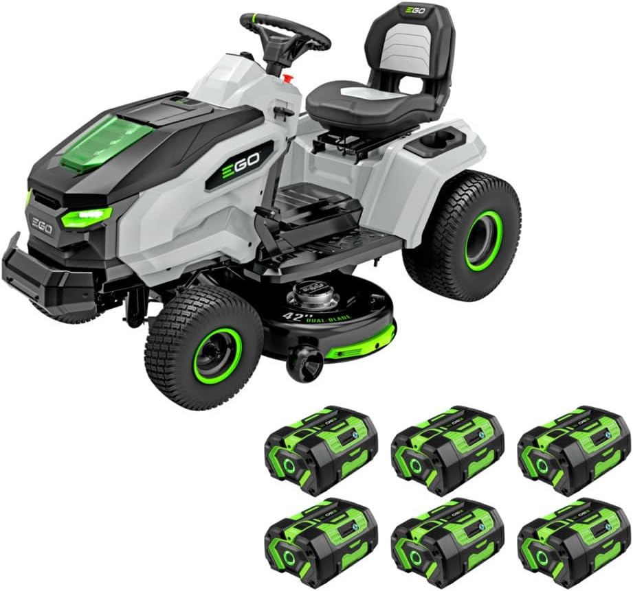 EGO Power+ Electric Riding Lawn Mower, 42" Deck Cordless Tractor, Includes (6) 56V 6.0Ah Batteries and Charger - TR4204
