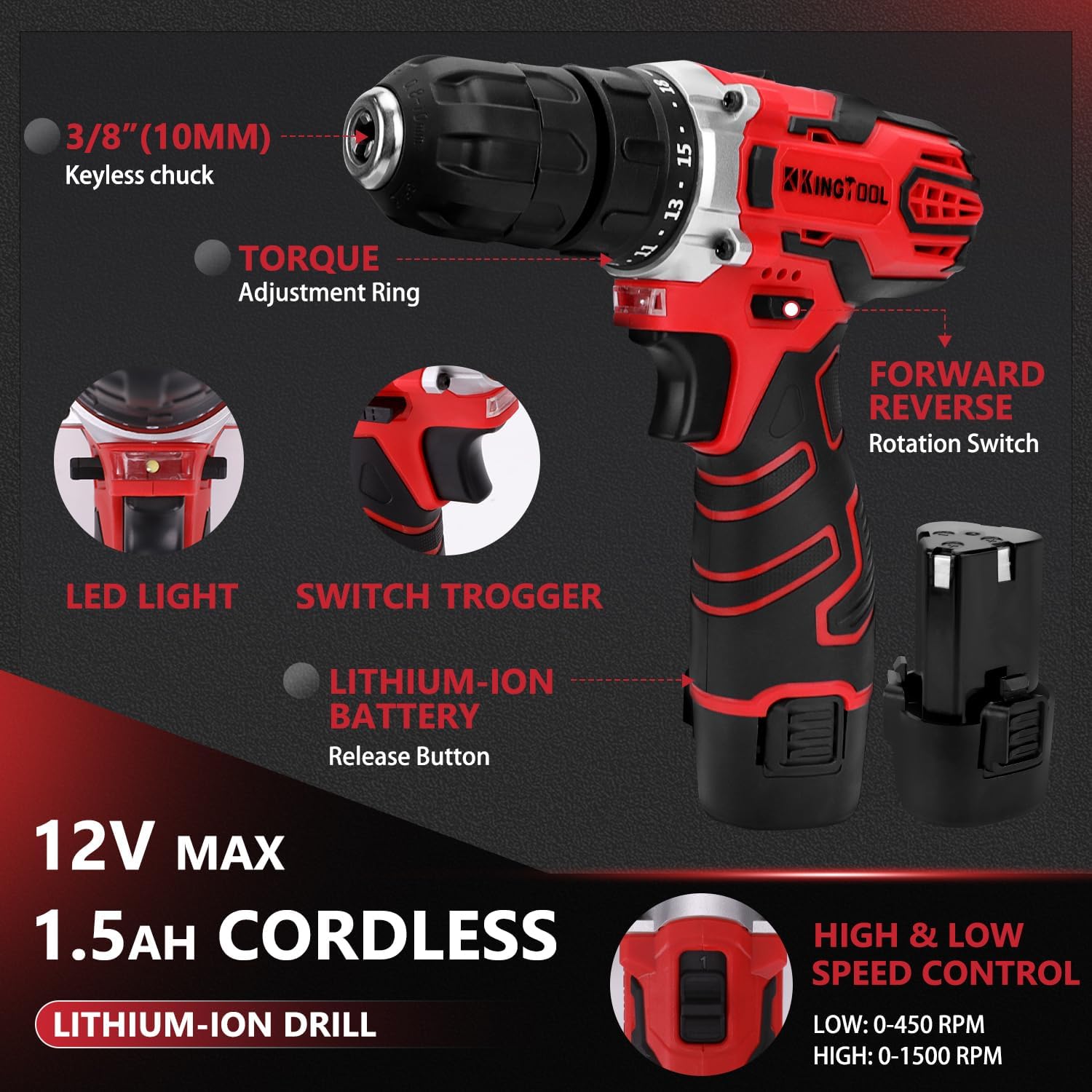 KingTool 276-Piece Tool Set Kit - Tool kit with 12V Cordless Power Drill Driver Toolbox Storage Case with Drawer, Drill Set Perfect for Homeowner, Diyer, Handyman