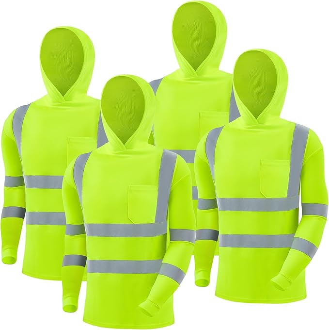 Amylove 4 Pcs Reflective Safety T Shirt High Visibility Work Shirts Sun Protection Construction