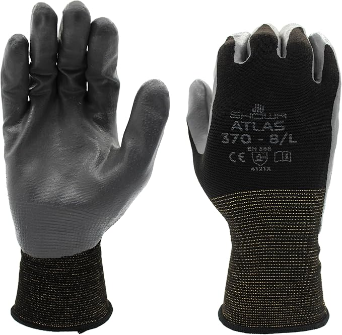 SHOWA Atlas 370B Professional Nitrile Work Gloves,for Landscaping, Gardening & Assembly, General Purpose Gloves