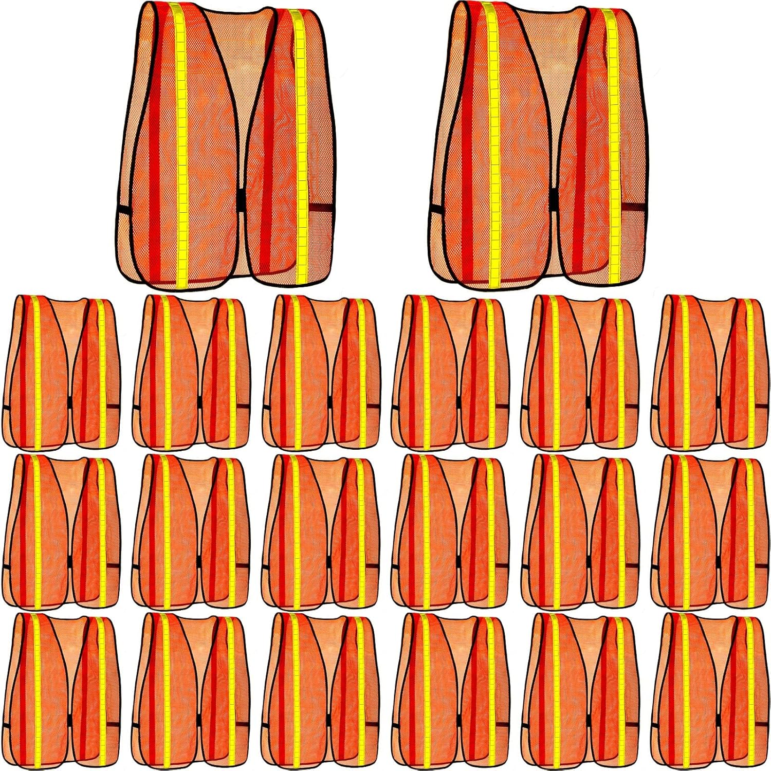 Haysandy 20 Pcs High Visibility Reflective Safety Vest Construction Vest Strips Neon Mesh Universal Size for Men Outdoor(Neon Orange,20 Pcs)