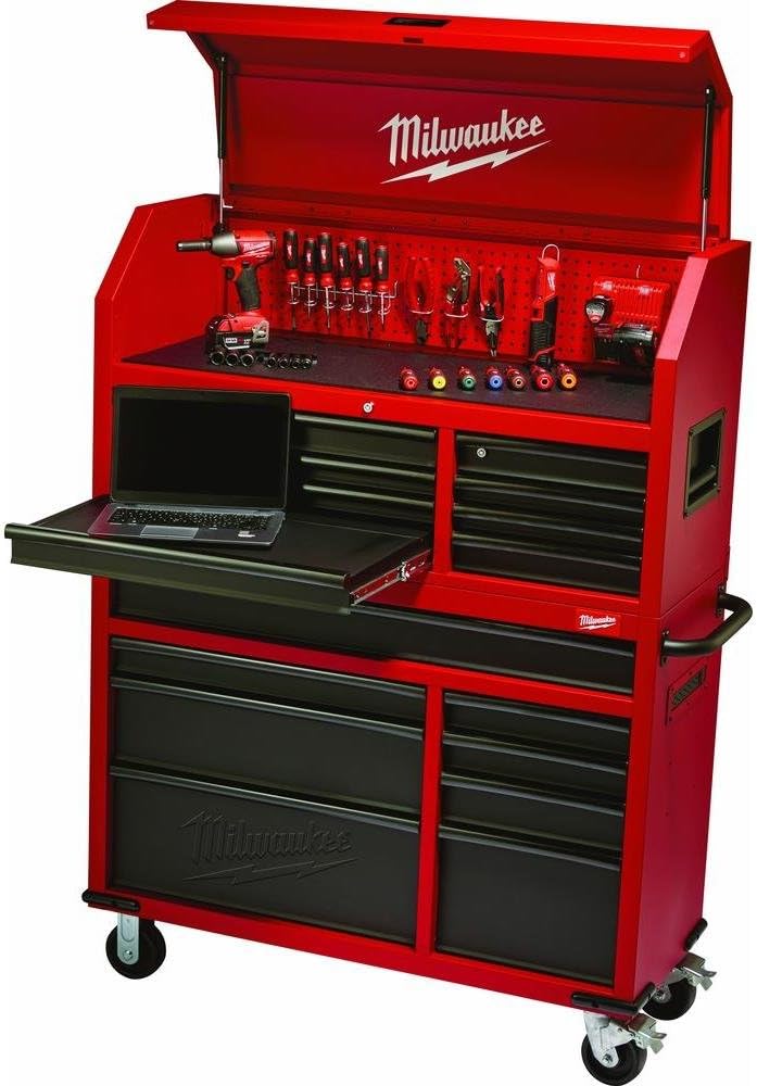 Heavy-duty, Drawer 16 Tool Chest 46 In. and Rolling Cabinet Set, Red and Black, Personal Valuables Storage Drawer with Separate Lock in the Tool Chest